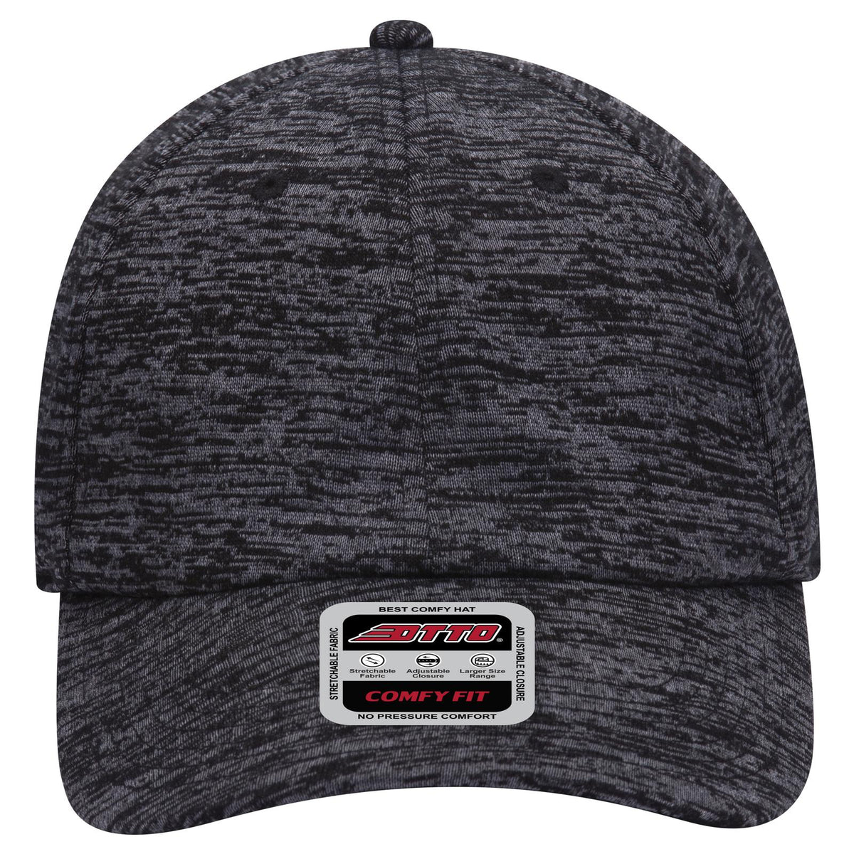 Front View of 080 - Heath. Black OTTO CAP "OTTO COMFY FIT" 6 Panel Low Profile Baseball Cap