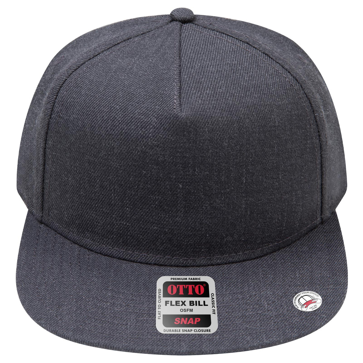 Front View of 080 - Heath. Black OTTO CAP "OTTO SNAP" 5 Panel Pro Style Snapback Hat