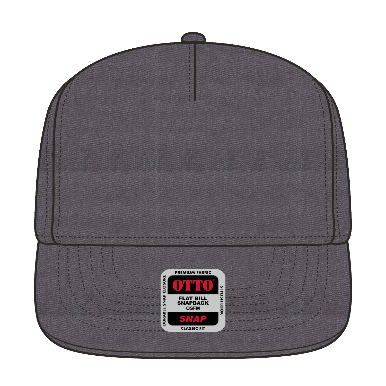 Front View of 080 - Heath. Black OTTO CAP "OTTO SNAP" 5 Panel Pro Style Snapback Hat