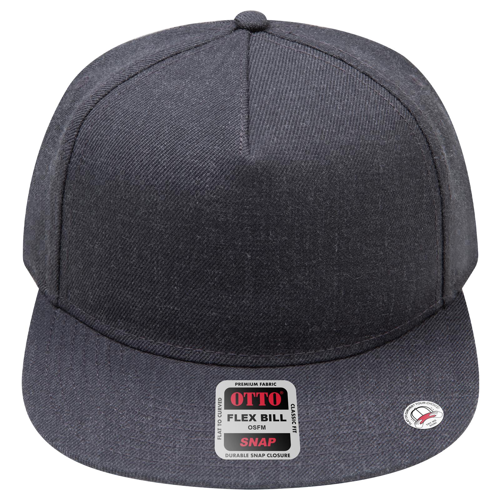 Front View of 080 - Heath. Black OTTO CAP "OTTO SNAP" 5 Panel Pro Style Snapback Hat