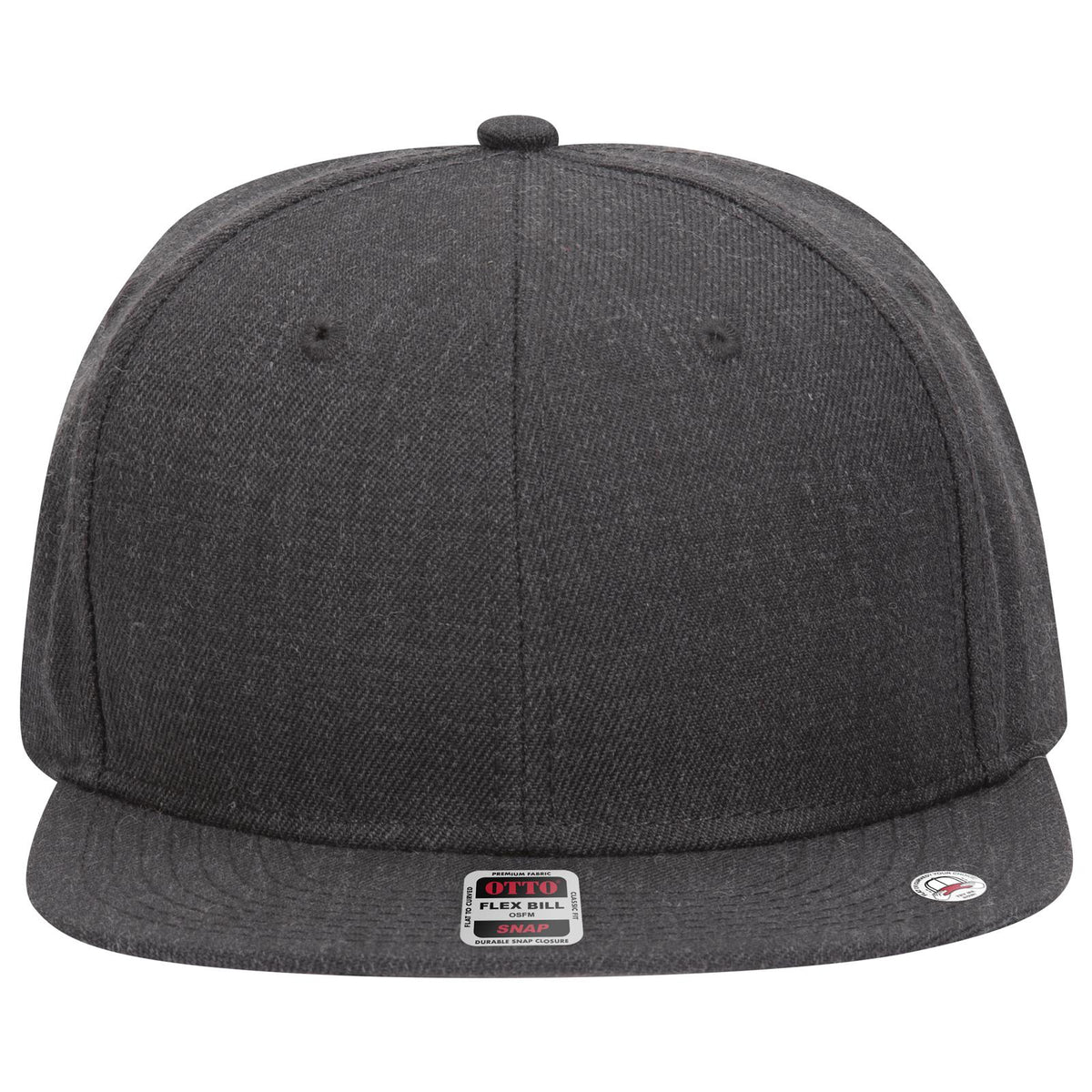 Front View of 080 - Heath. Black OTTO CAP "OTTO SNAP" 6 Panel Pro Style Snapback Hat