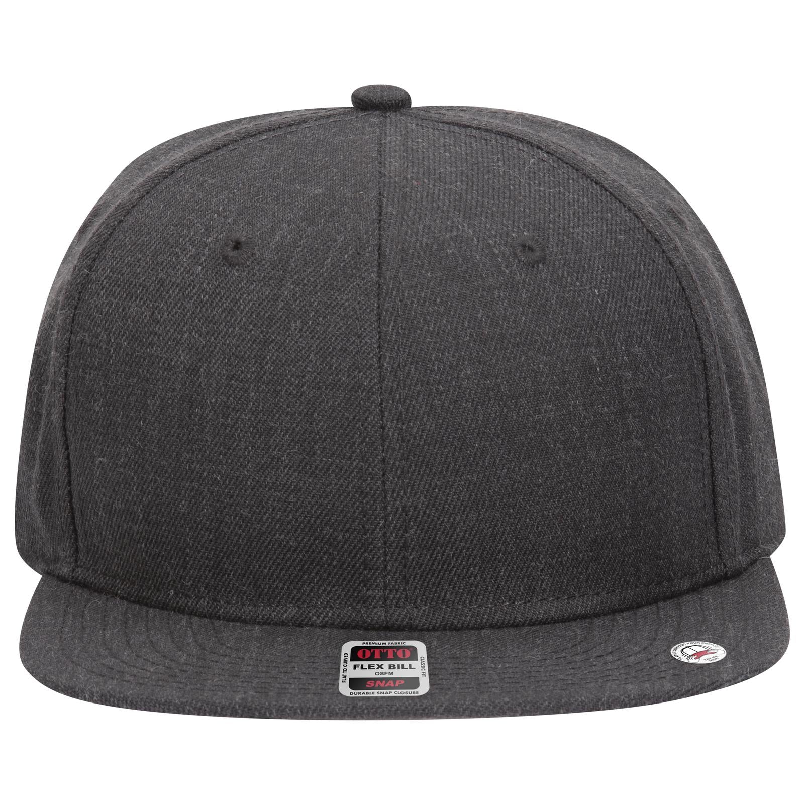 Front View of 080 - Heath. Black OTTO CAP "OTTO SNAP" 6 Panel Pro Style Snapback Hat