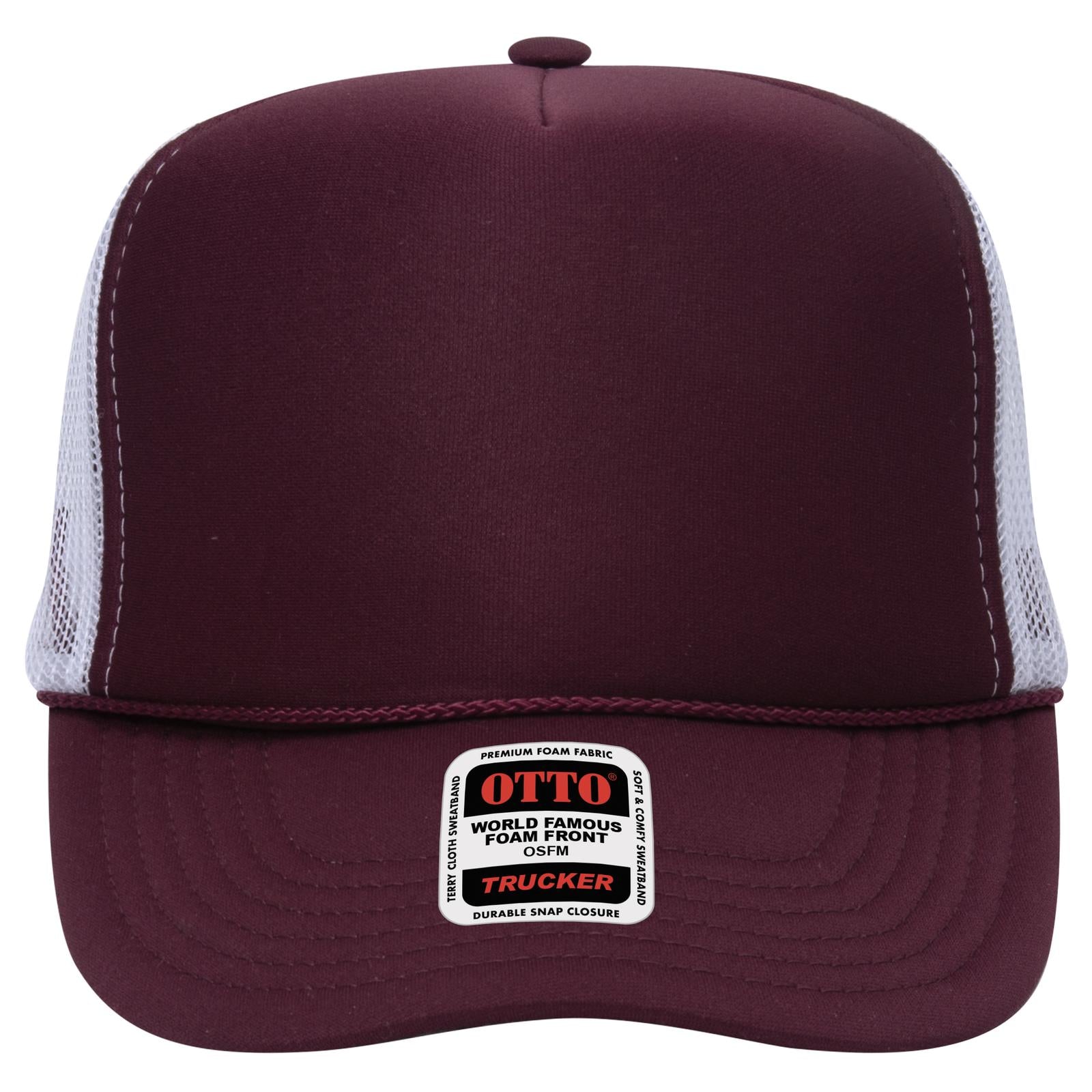 Right View of 101016 - Mrn/Mrn/Wht OTTO CAP 5 Panel High Crown Mesh Back Trucker Hat