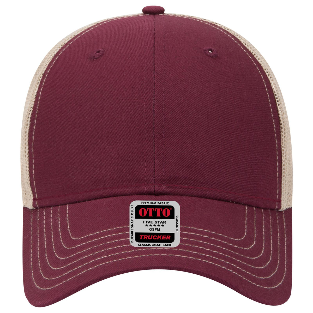 Front View of 101032 - Marn/Marn/Kha OTTO CAP 6 Panel Low Profile Mesh Back Trucker Hat