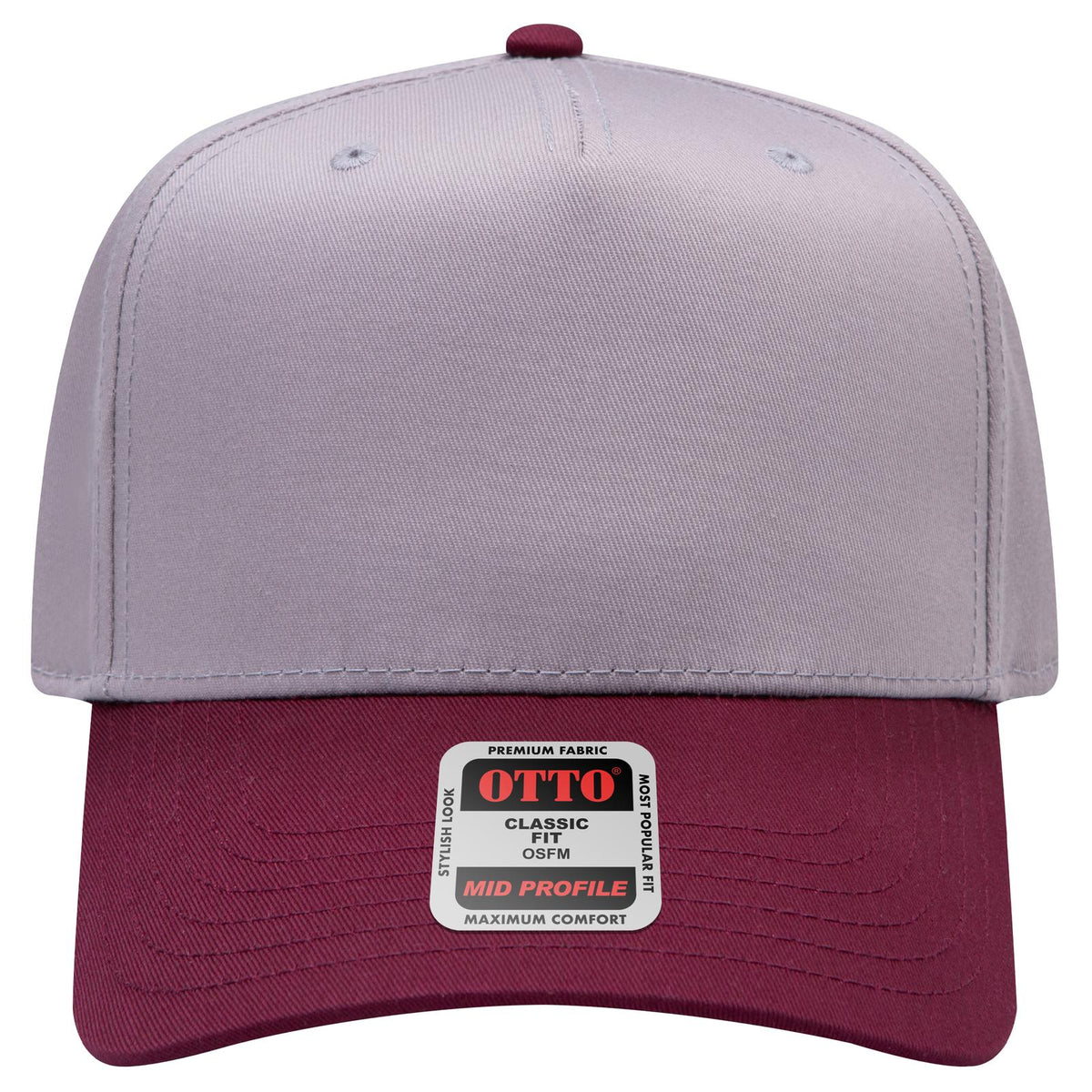 Front View of 1014 - Marn/Gry OTTO CAP 5 Panel Mid Profile Baseball Cap