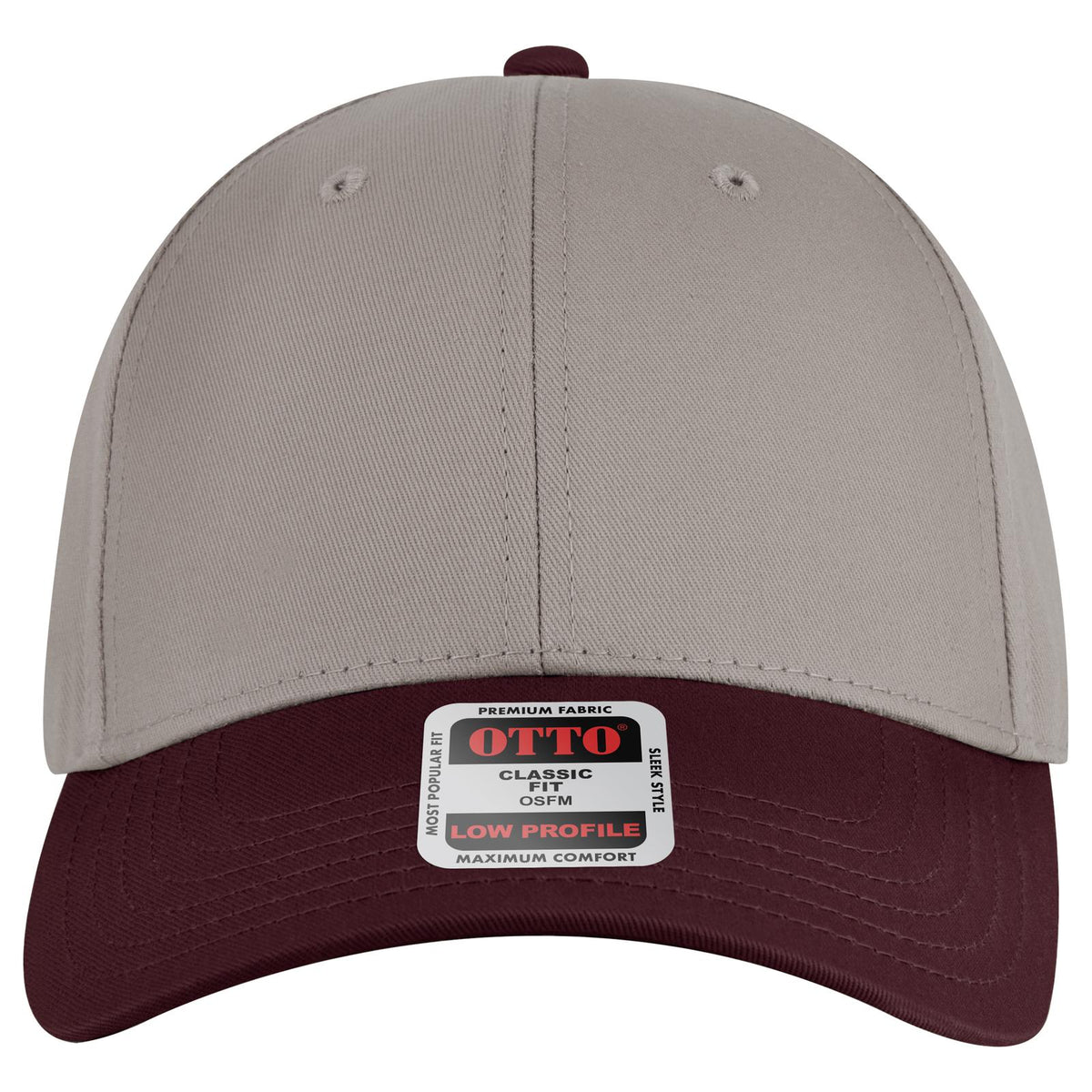 Front View of 101414 - Mrn/Gry/Gry OTTO CAP 6 Panel Low Profile Baseball Cap