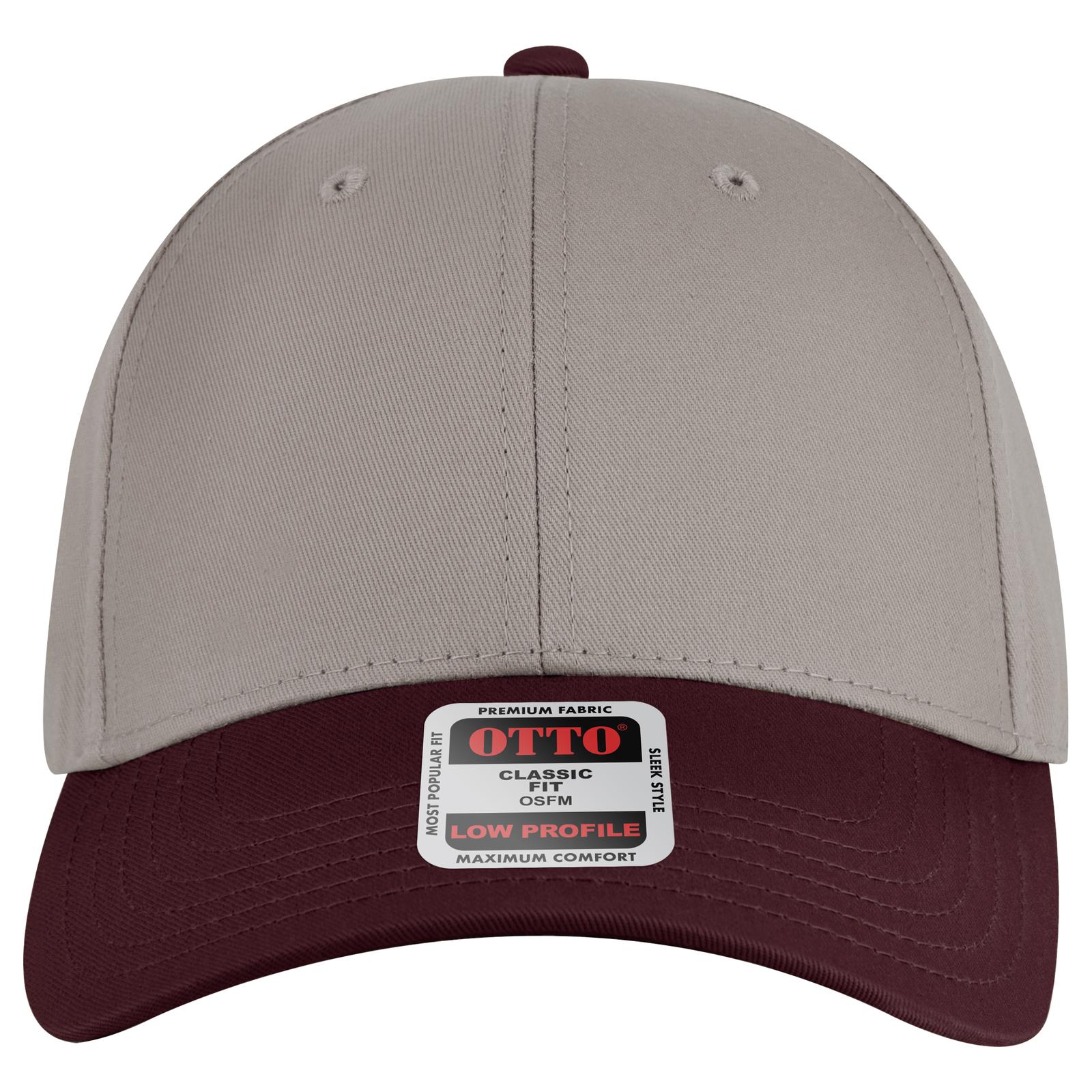 Front View of 101414 - Mrn/Gry/Gry OTTO CAP 6 Panel Low Profile Baseball Cap