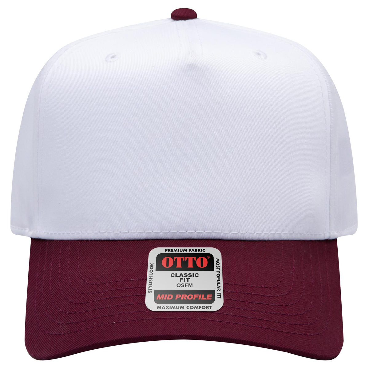 Front View of 1016 - Marn/Wht OTTO CAP 5 Panel Mid Profile Baseball Cap