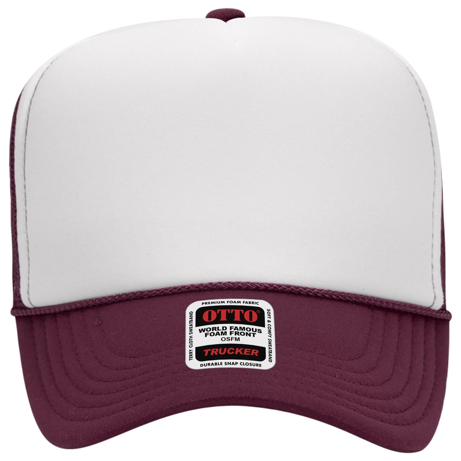 Right View of 101610 - Mrn/Wht/Mrn OTTO CAP 5 Panel High Crown Mesh Back Trucker Hat