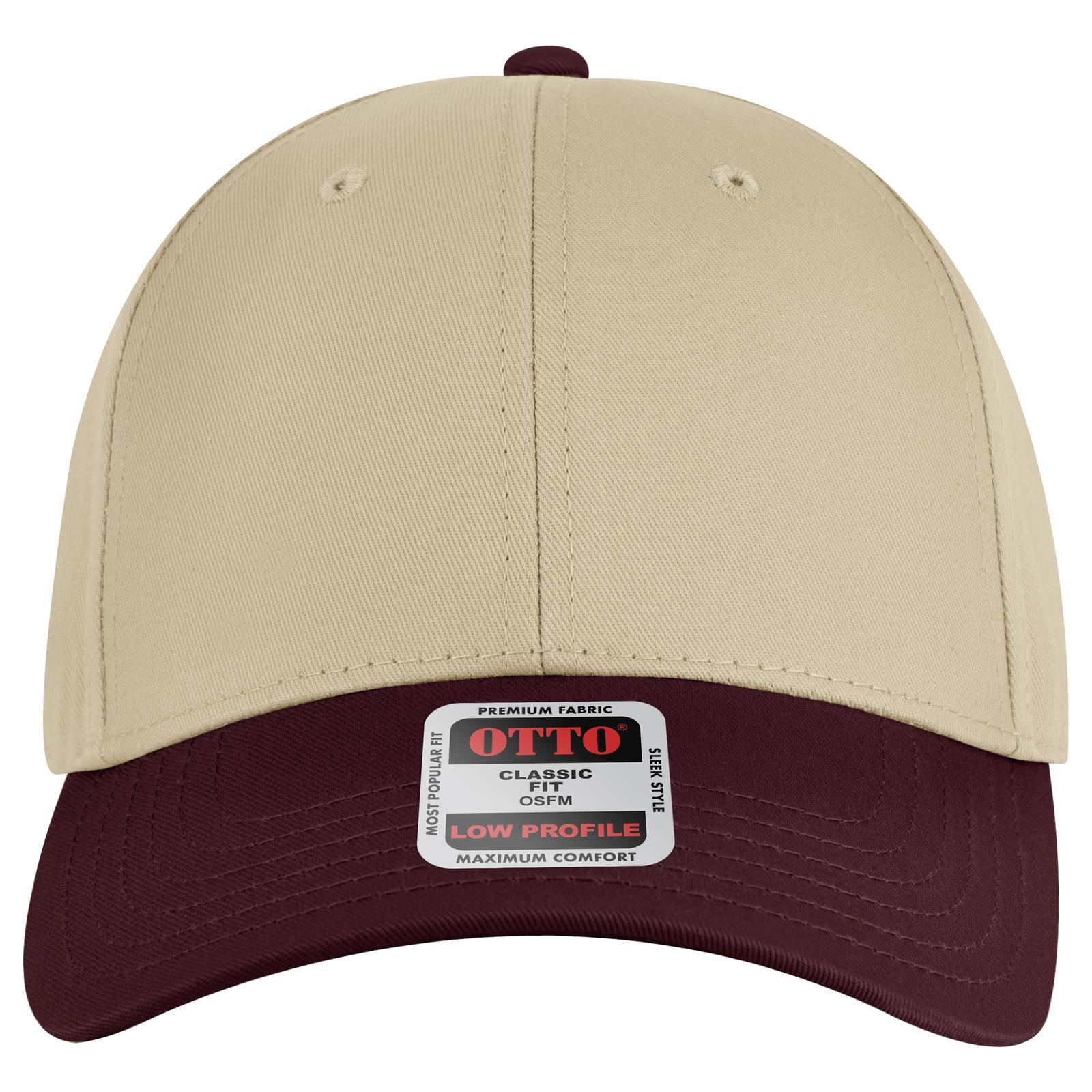 Front View of 103232 - Mrn/Kha/Kha OTTO CAP 6 Panel Low Profile Baseball Cap