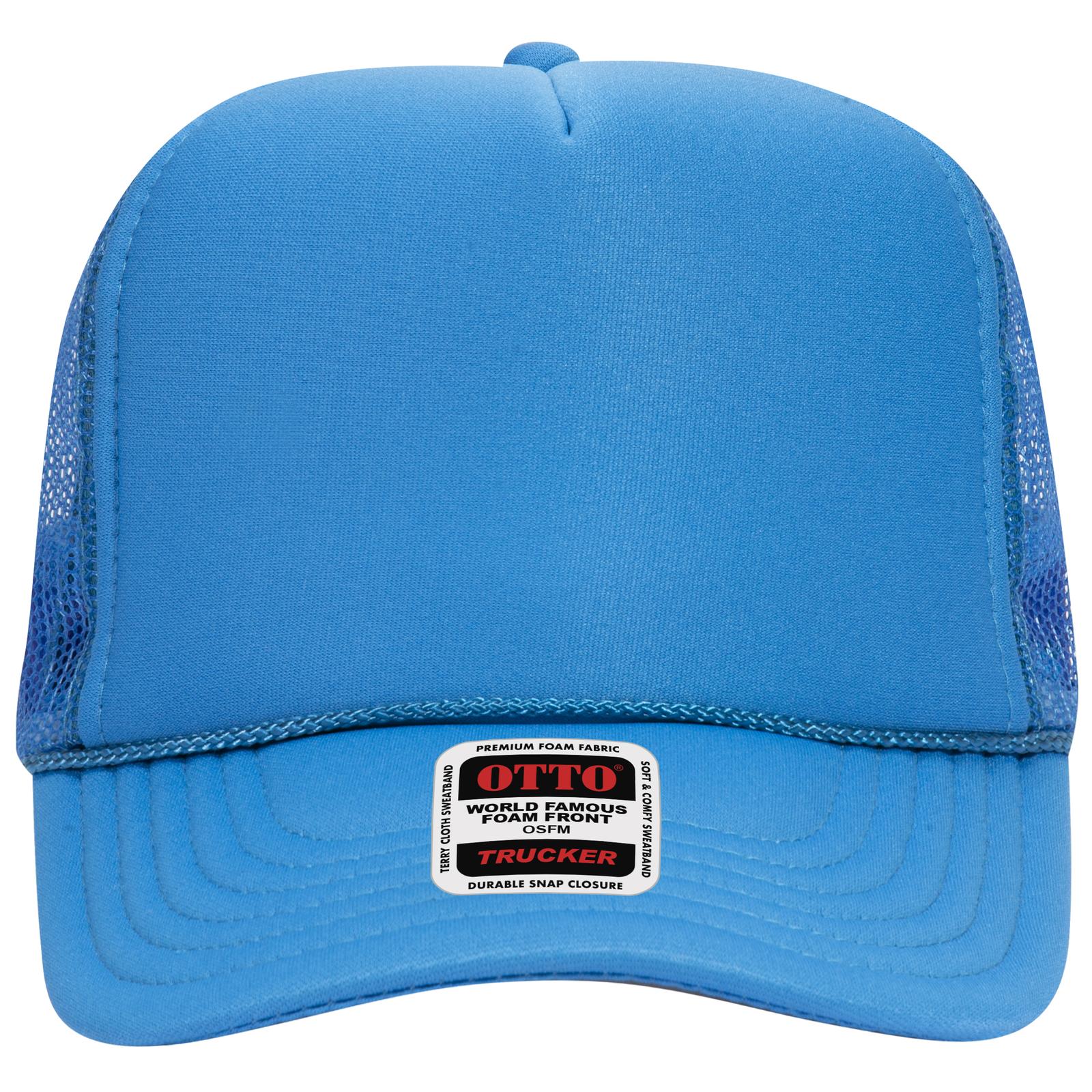 Right View of 107 - Neon Blue OTTO CAP 5 Panel High Crown Mesh Back Trucker Hat