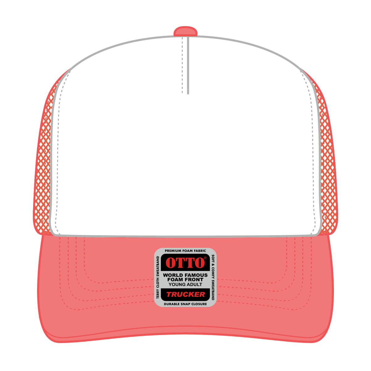Front View of 11016110 - Crl/Wht/Crl OTTO CAP 5 Panel High Crown Mesh Back Trucker Hat