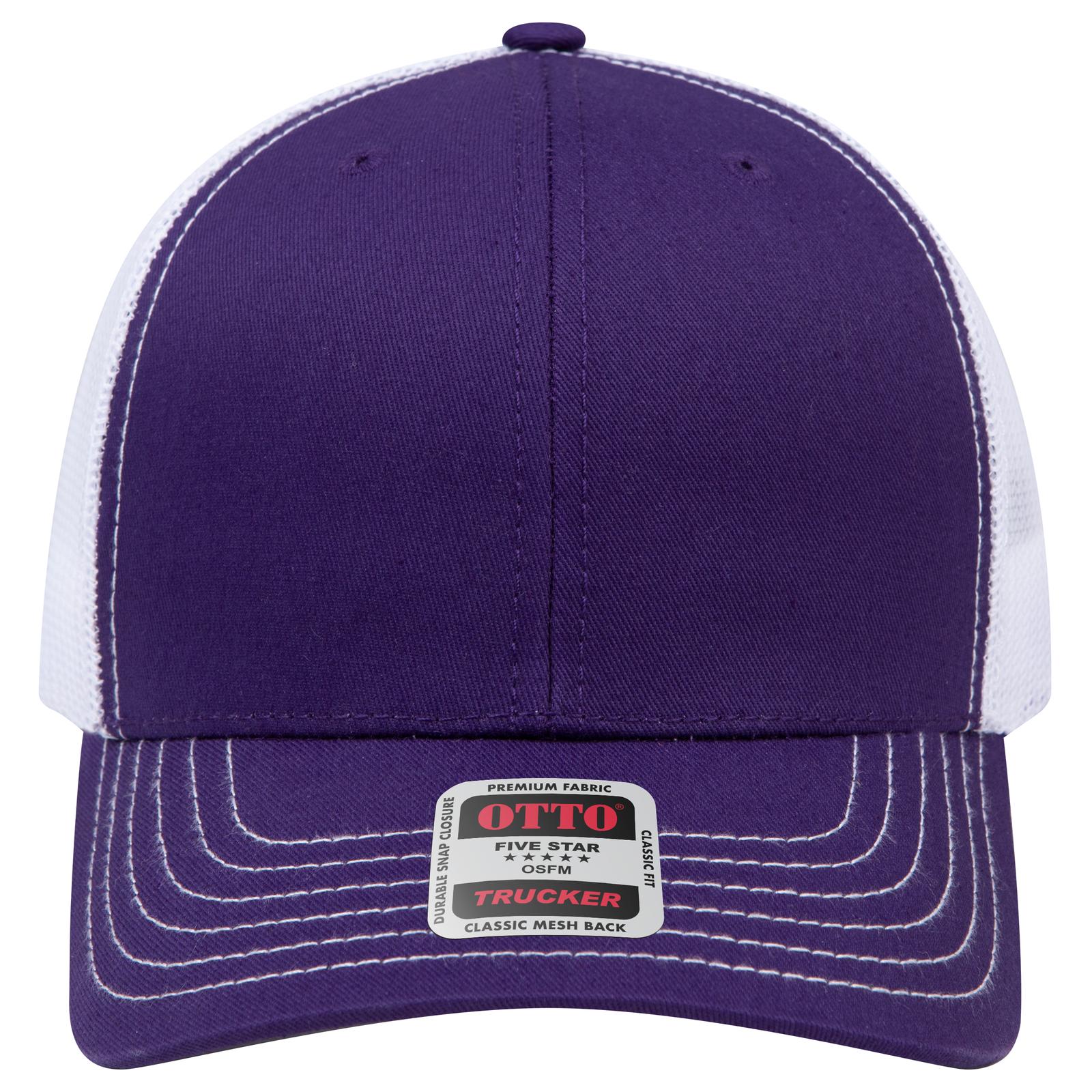 Right View of 111116 - Pur/Pur/Wht OTTO CAP 6 Panel Mid Profile Mesh Back Trucker Hat