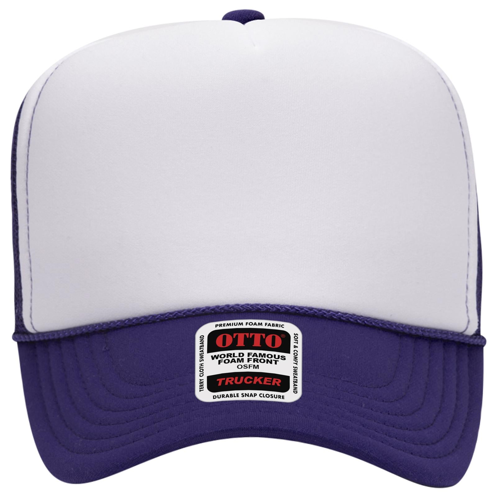 Right View of 111611 - Pur/Wht/Pur OTTO CAP 5 Panel High Crown Mesh Back Trucker Hat