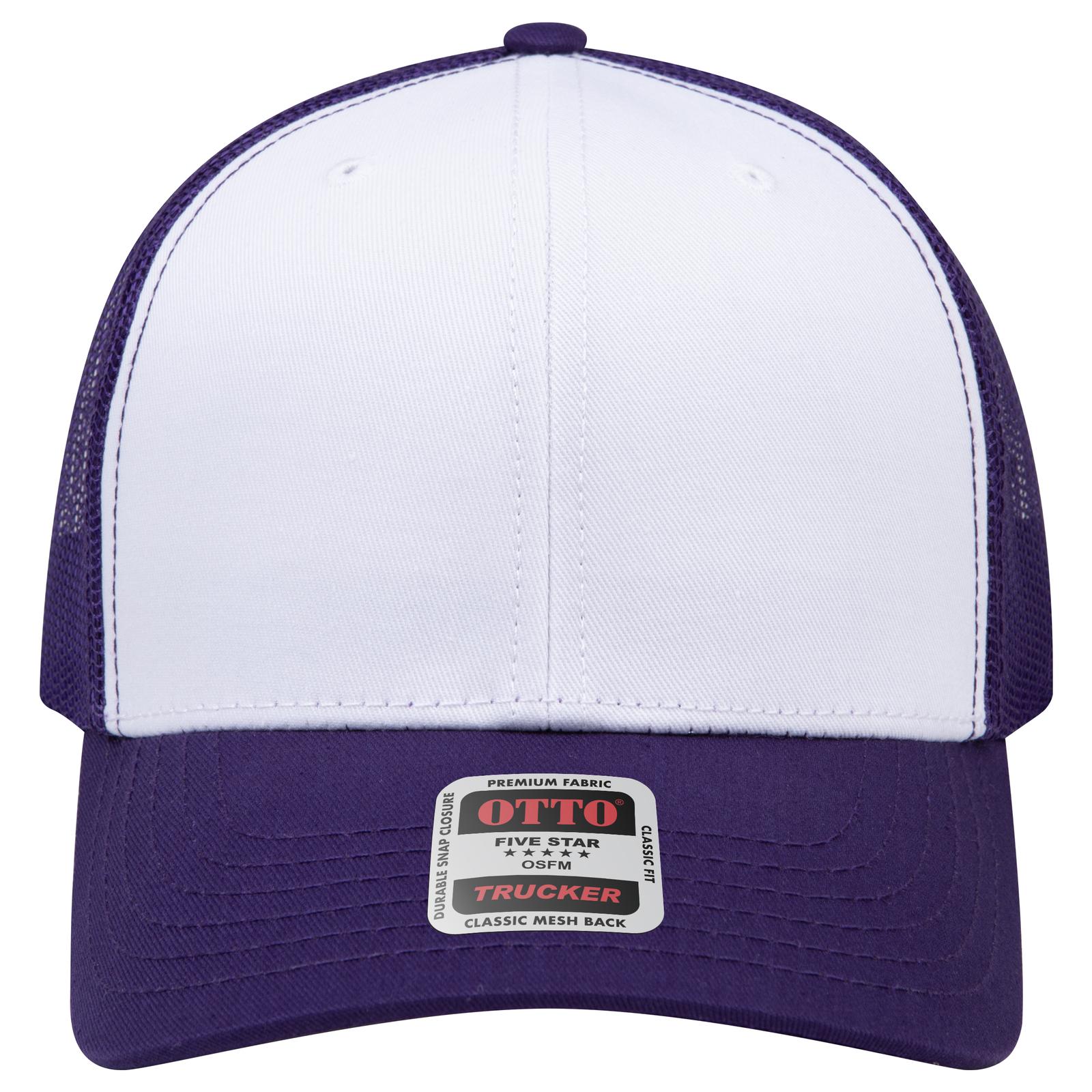 Right View of 111611 - Pur/Wht/Pur OTTO CAP 6 Panel Mid Profile Mesh Back Trucker Hat