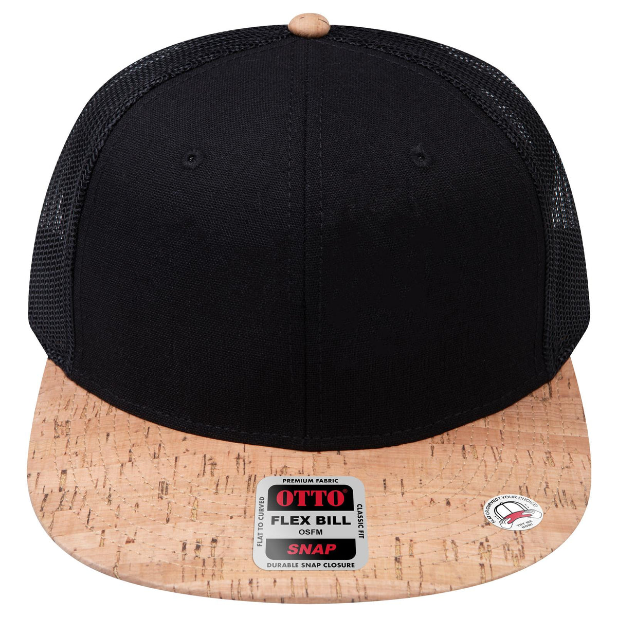 Front View of 11203 - Cork/Blk OTTO CAP "OTTO SNAP" 6 Panel Pro Style Mesh Back Trucker Snapback Hat
