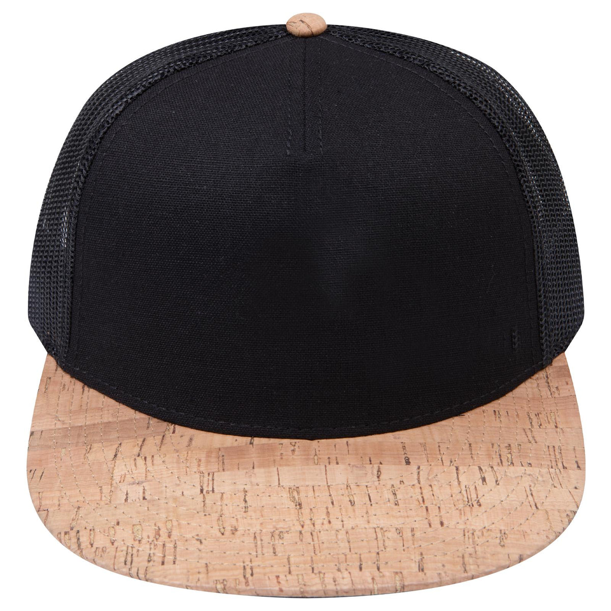 Front View of 11203B - Cork/Blk OTTO CAP "OTTO SNAP" 5 Panel Pro Style Mesh Back Trucker Snapback Hat