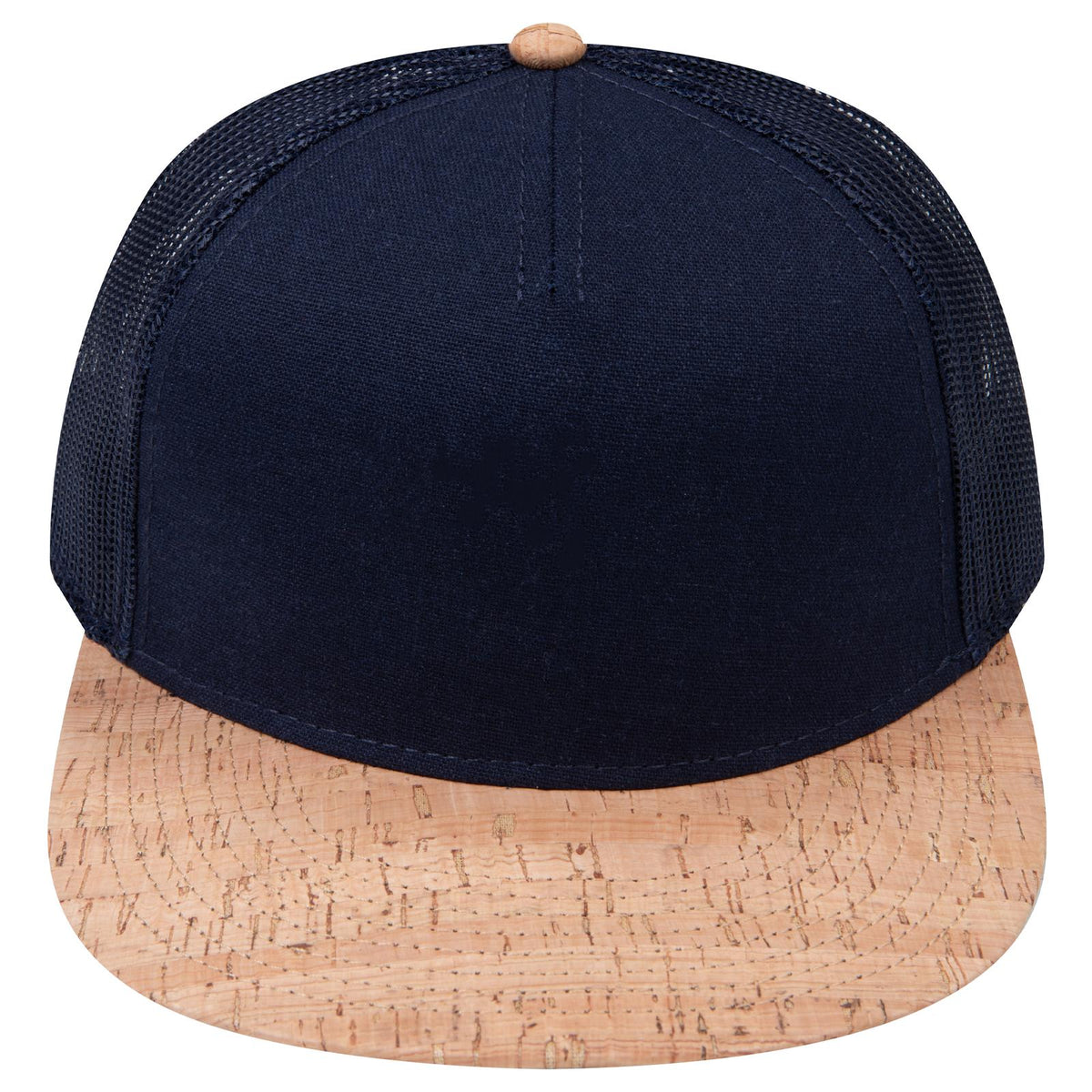 Front View of 11204B - Cork/Nvy OTTO CAP "OTTO SNAP" 5 Panel Pro Style Mesh Back Trucker Snapback Hat