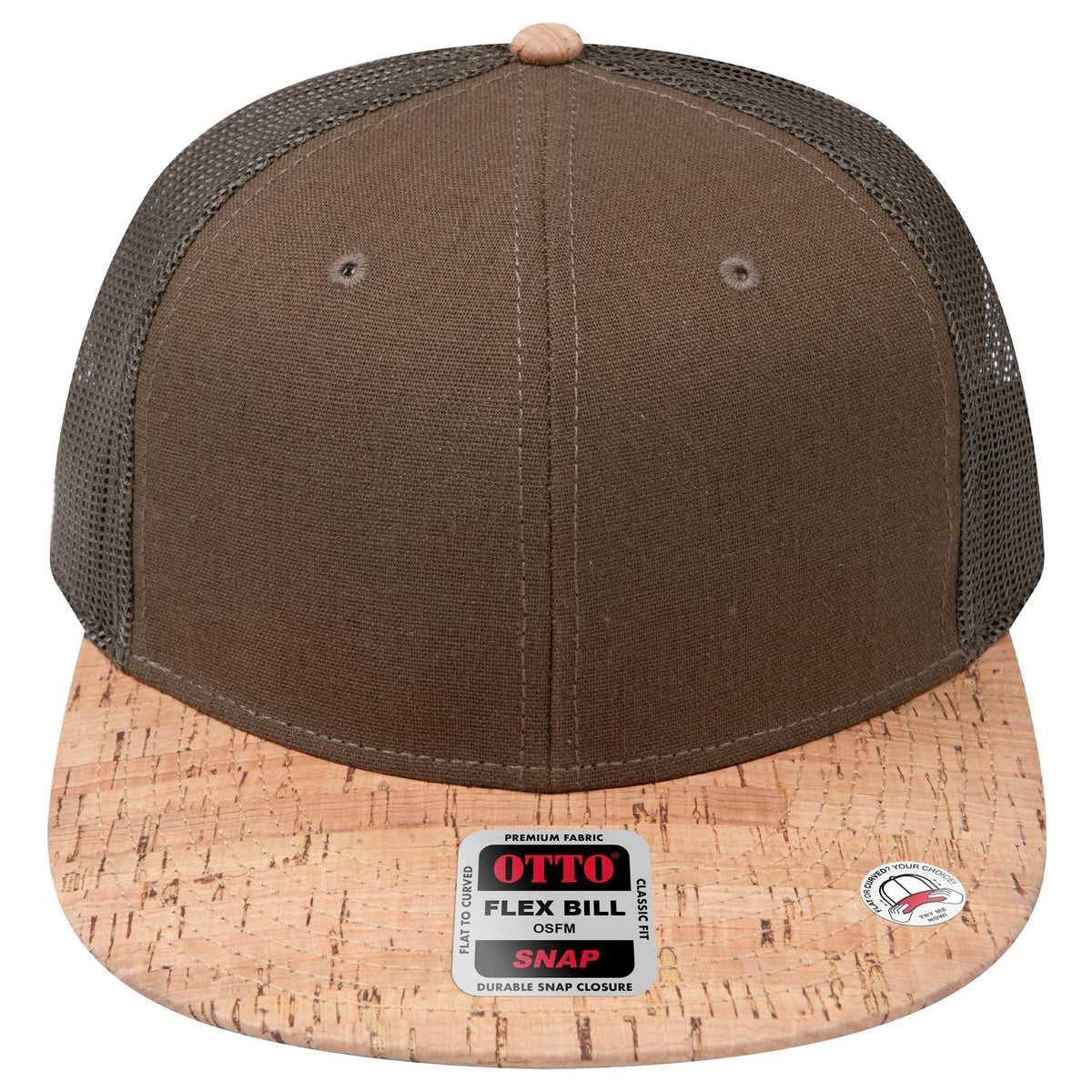 Front View of 11283 - Cork/Ml Grn OTTO CAP "OTTO SNAP" 6 Panel Pro Style Mesh Back Trucker Snapback Hat