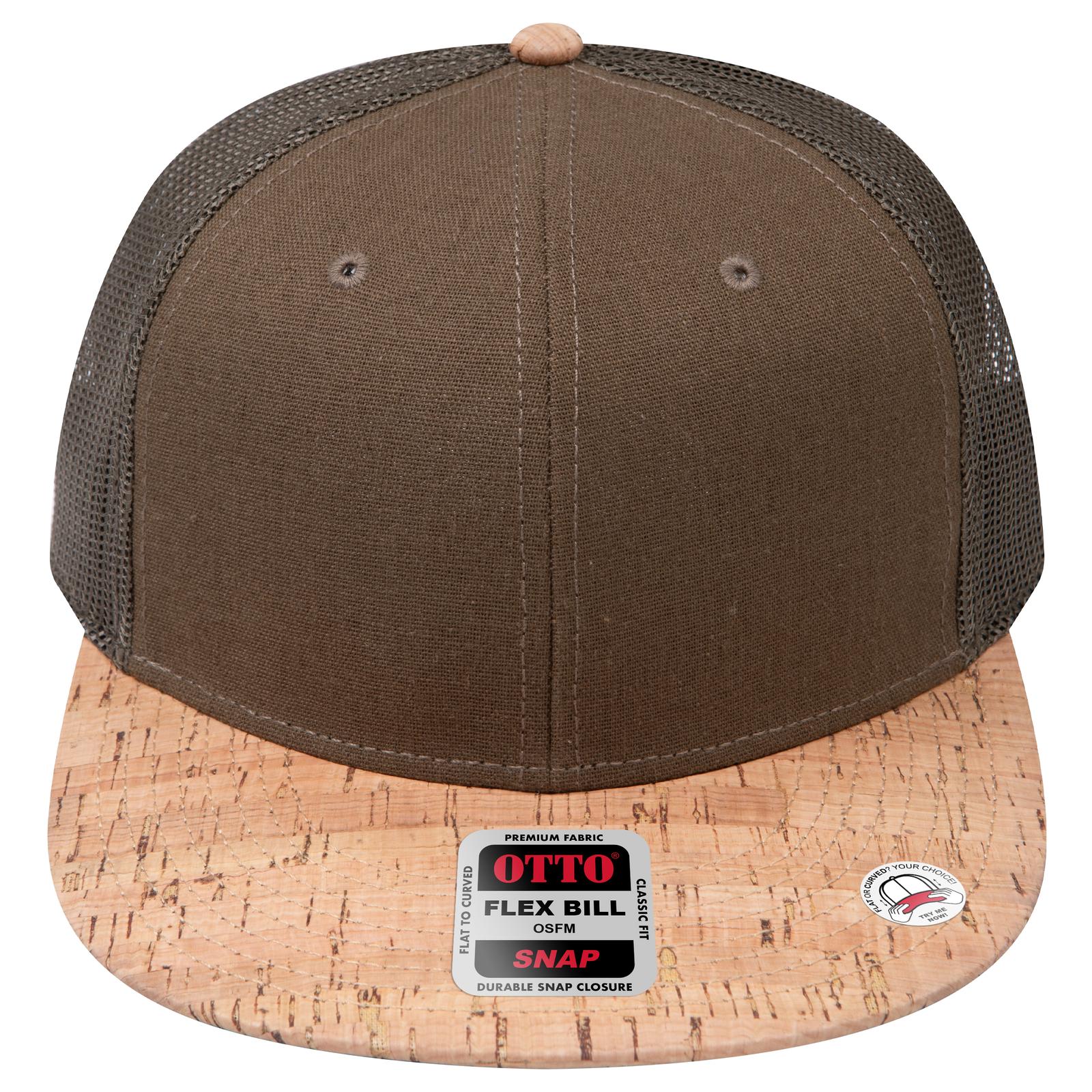Front View of 11283 - Cork/Ml Grn OTTO CAP "OTTO SNAP" 6 Panel Pro Style Mesh Back Trucker Snapback Hat