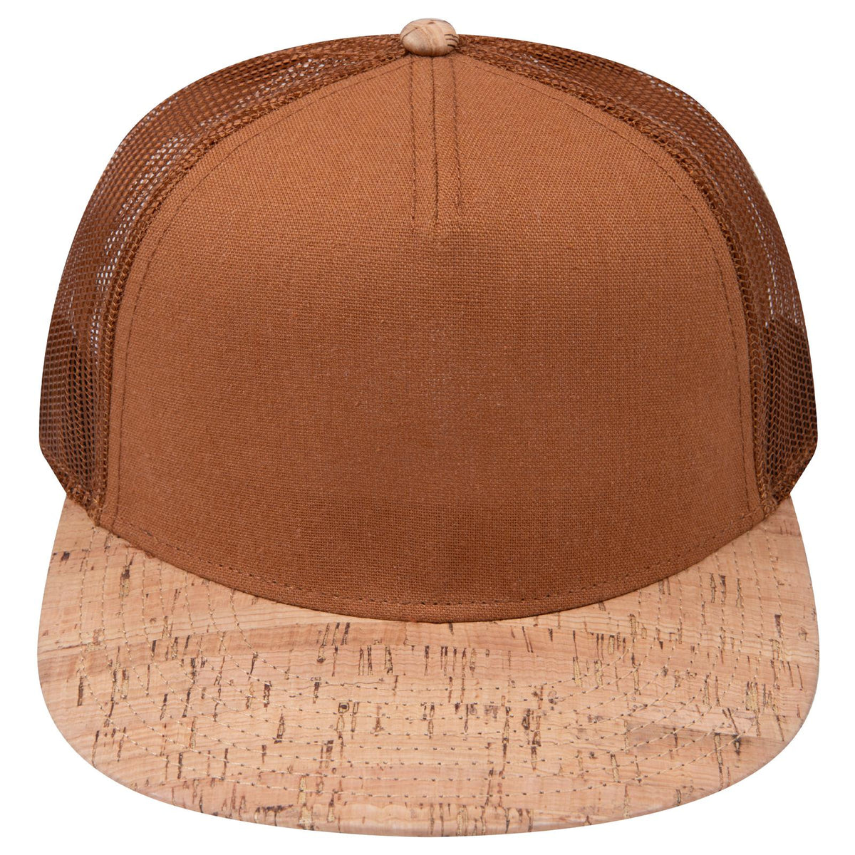 Front View of 11284B - Cork/Cy Brn OTTO CAP "OTTO SNAP" 5 Panel Pro Style Mesh Back Trucker Snapback Hat