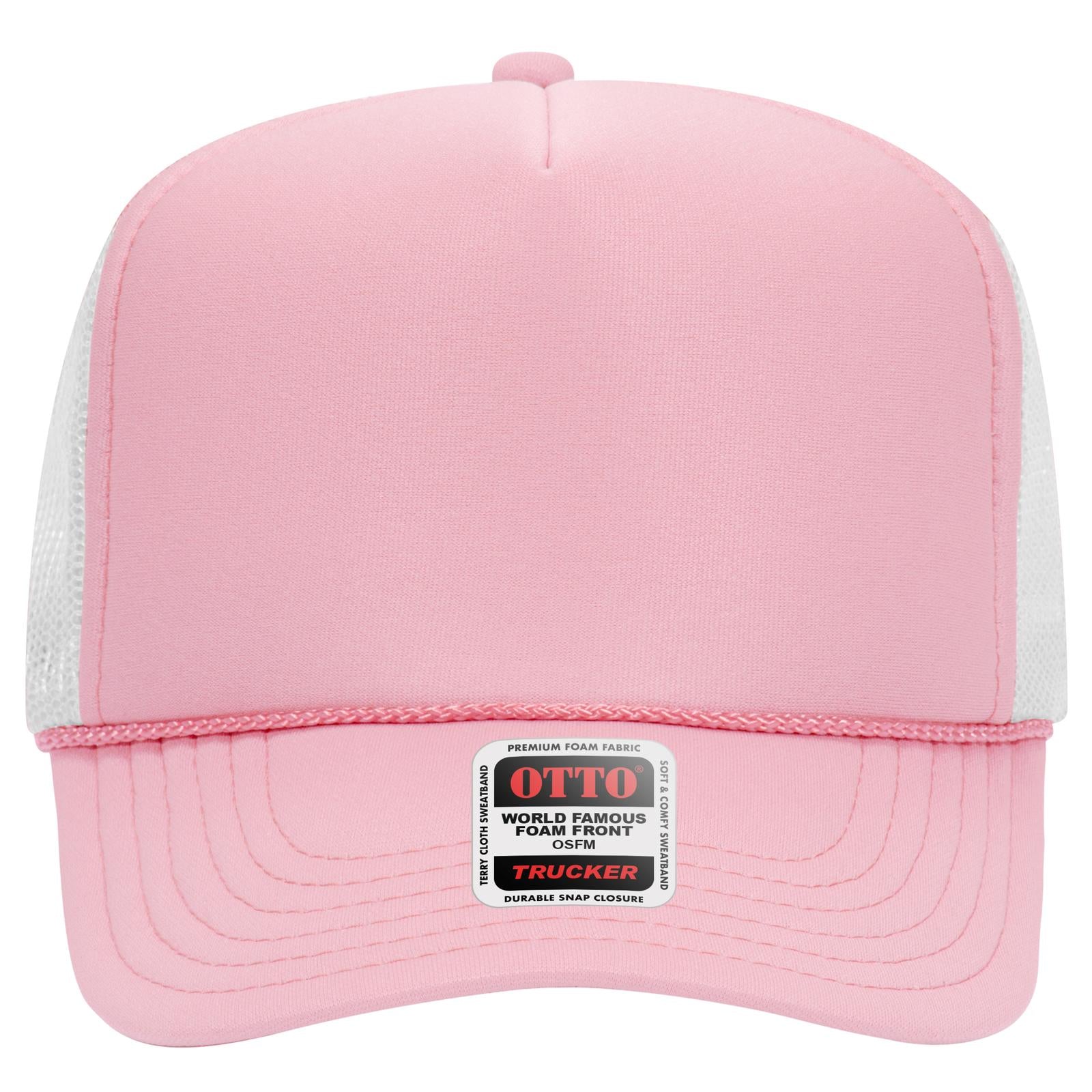 Right View of 121216 - S.Pnk/S.Pnk/Wht OTTO CAP 5 Panel High Crown Mesh Back Trucker Hat