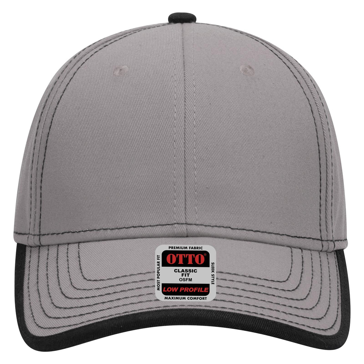 Front View of 1403 - Gry/Blk OTTO CAP 6 Panel Low Profile Baseball Cap