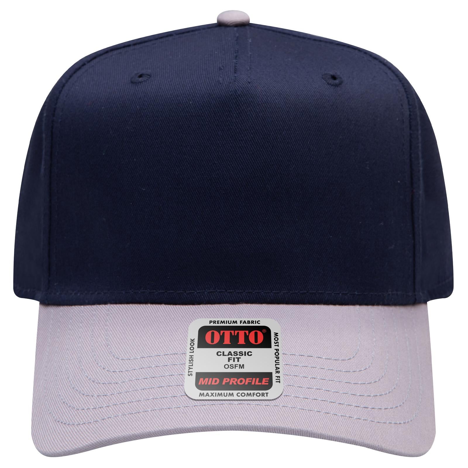 Right View of 1404 - Gry/Nvy OTTO CAP 5 Panel Mid Profile Baseball Cap
