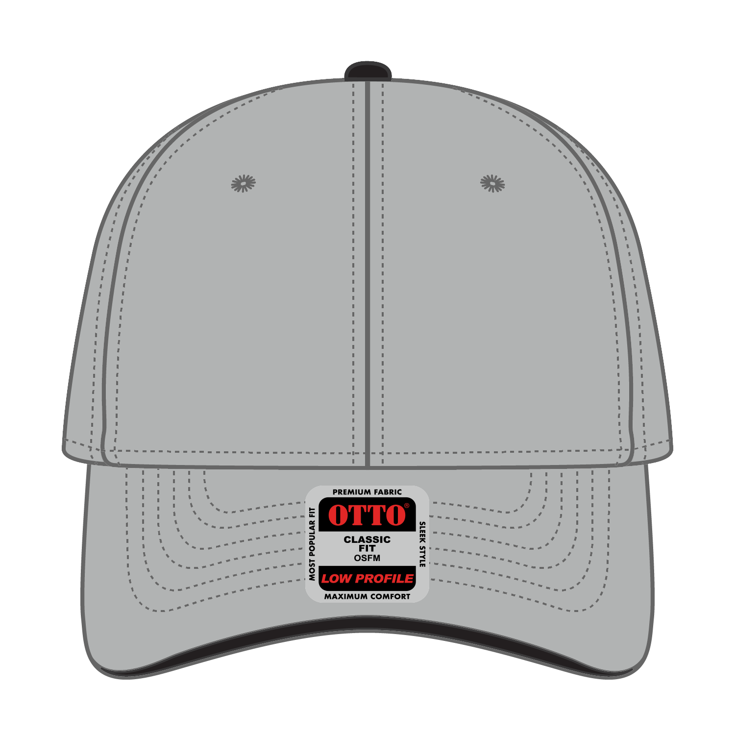 Front View of 141403 - Gry/Gry/Blk OTTO CAP 6 Panel Low Profile Baseball Cap