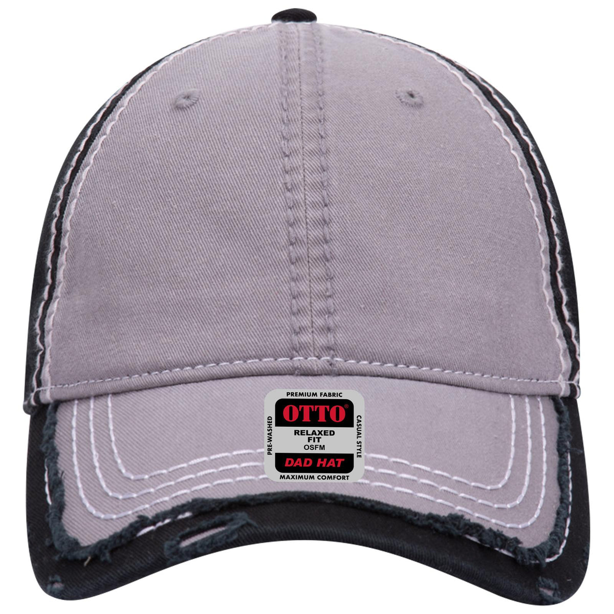 Front View of 141403 - Gry/Gry/Blk OTTO CAP 6 Panel Low Profile Dad Hat