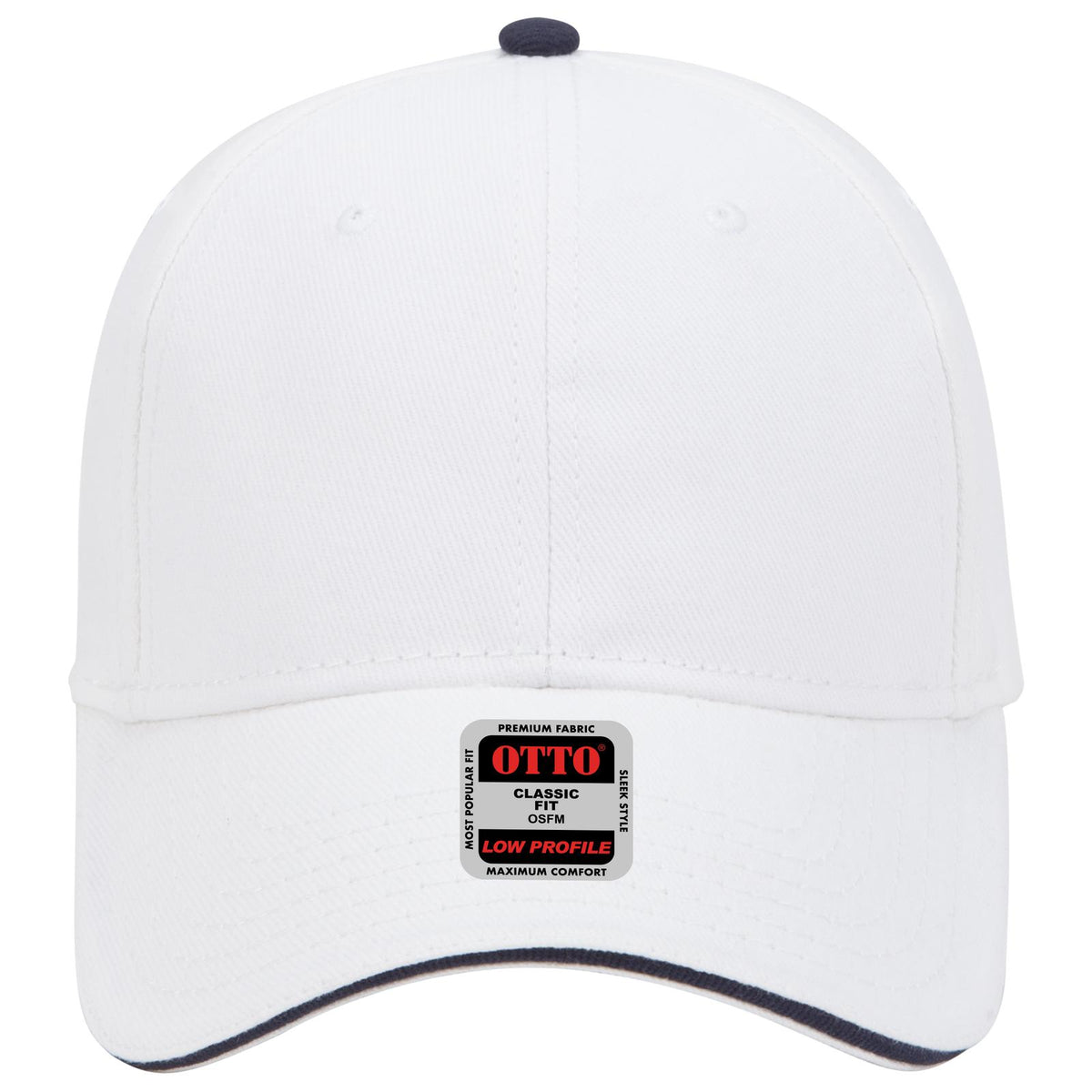 Front View of 161604 - Wht/Wht/Nvy OTTO CAP 6 Panel Low Profile Baseball Cap