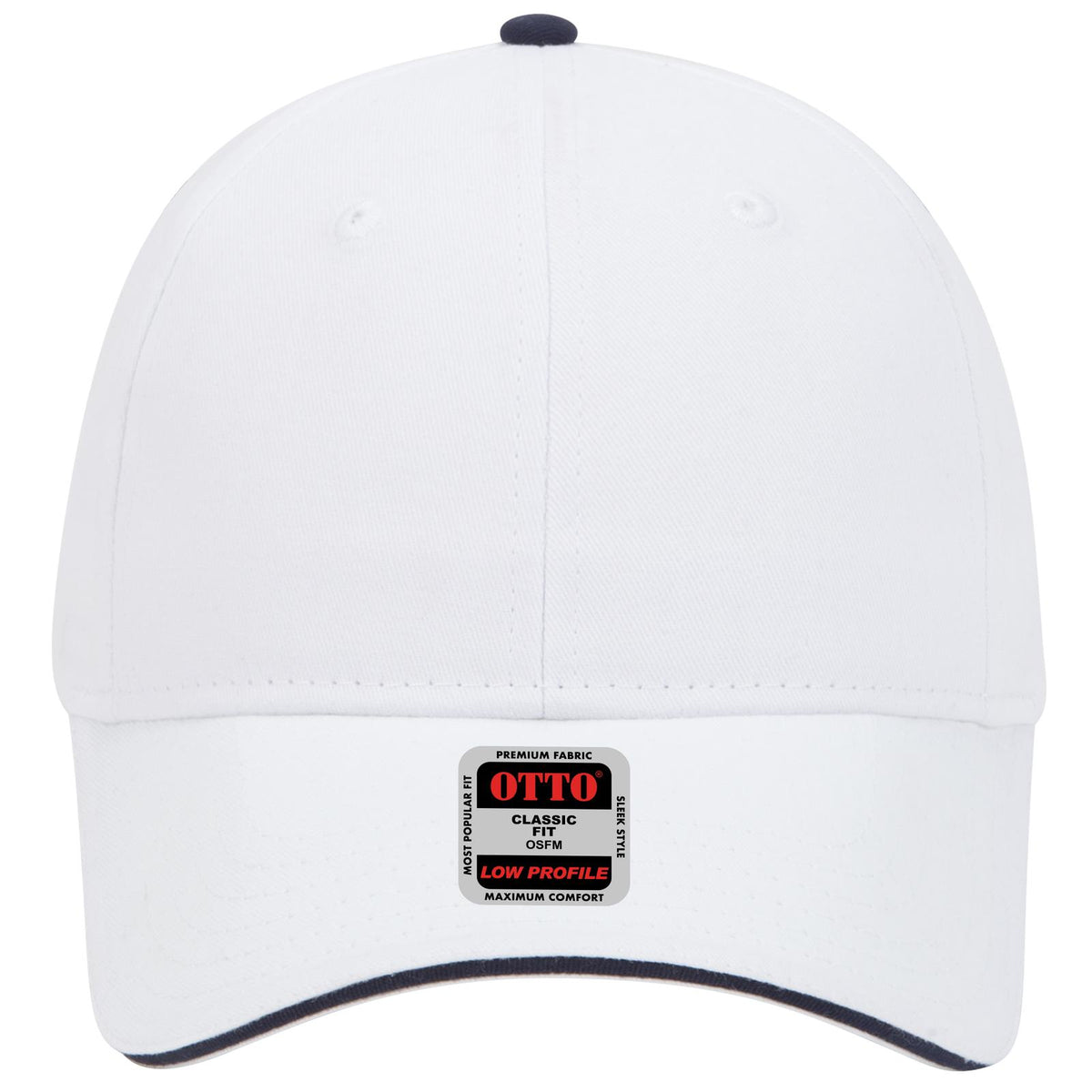 Front View of 161604 - Wht/Wht/Nvy OTTO CAP 6 Panel Low Profile Baseball Cap