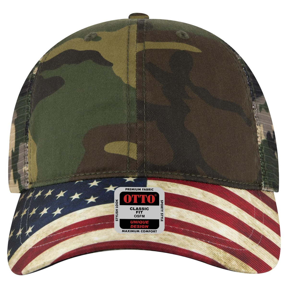 Front View of 1707 - Dk.Grn/Brn OTTO CAP 6 Panel Low Profile Mesh Back Trucker Dad Hat