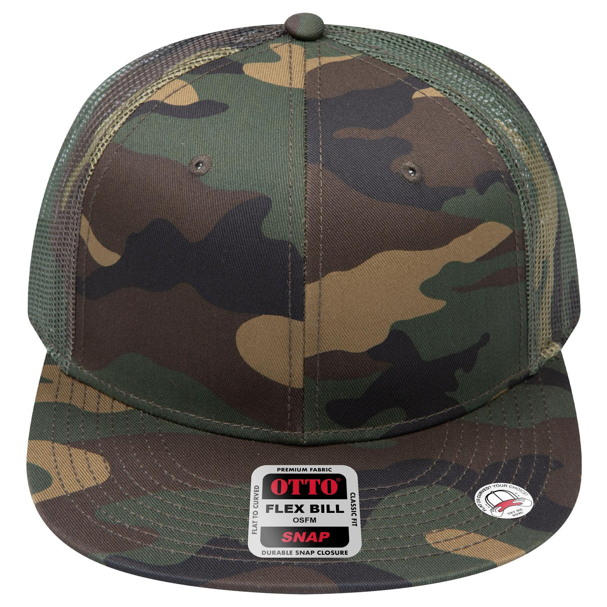 Front View of 1707 - Dk.Grn/Brn OTTO CAP "OTTO SNAP" 6 Panel Pro Style Mesh Back Trucker Snapback Hat