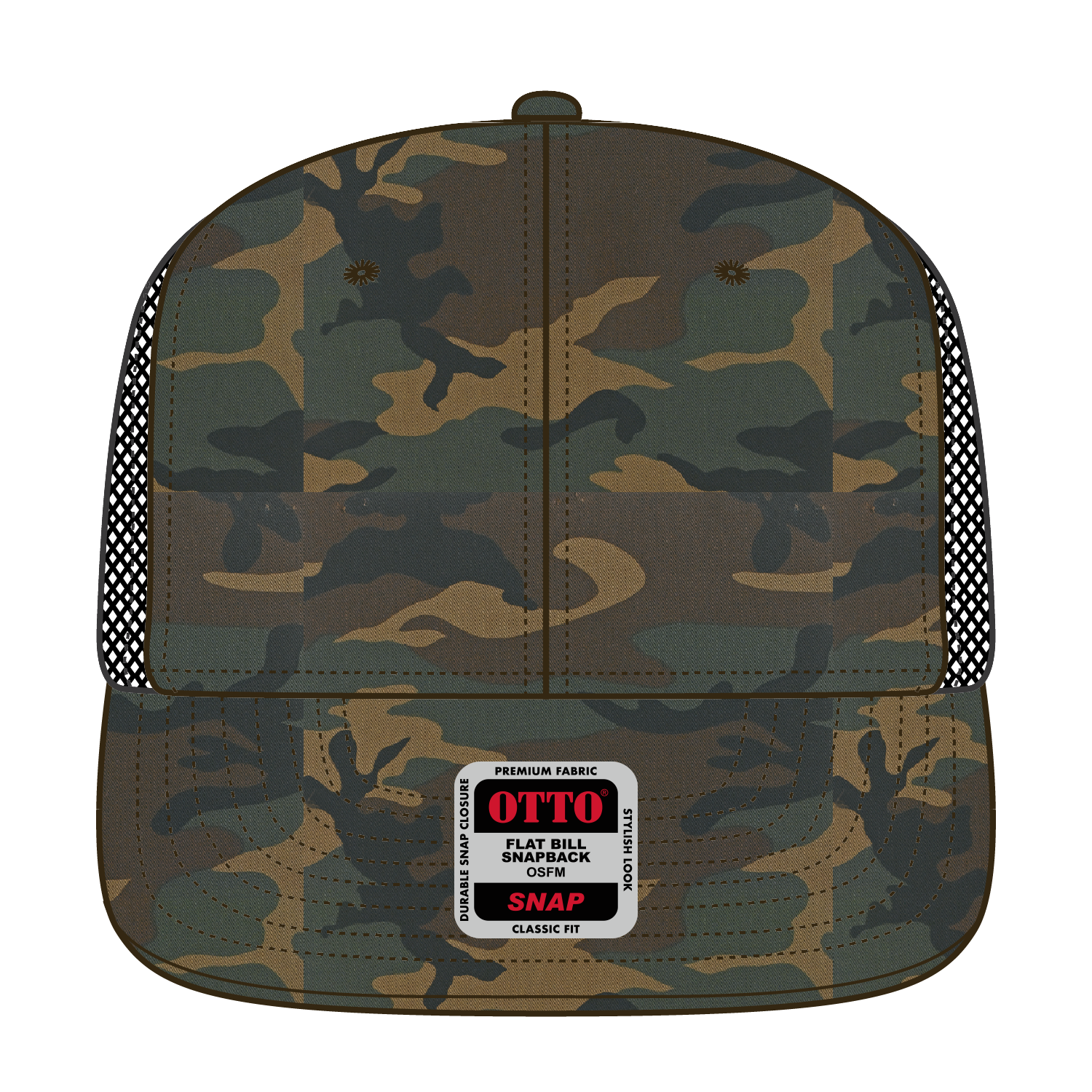 Front View of 170703 - Dk.Grn/Brn/Blk OTTO CAP "OTTO SNAP" 6 Panel Pro Style Mesh Back Trucker Snapback Hat