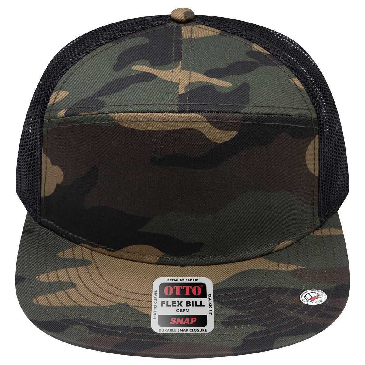 Front View of 170703 - Dk.Grn/Brn/Blk OTTO CAP "OTTO SNAP" 7 Panel Pro Style Mesh Back Trucker Snapback Hat