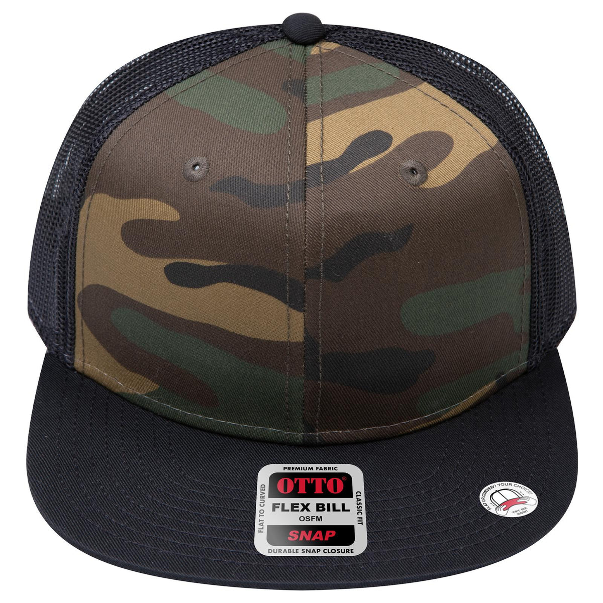 Front View of 170703B - Dk.Grn/Brn/Blk OTTO CAP "OTTO SNAP" 6 Panel Pro Style Mesh Back Trucker Snapback Hat
