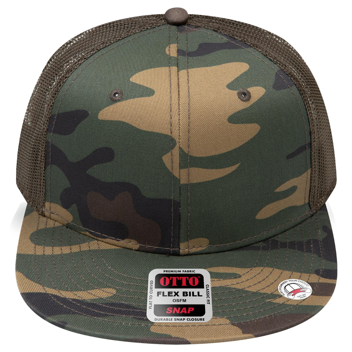 Front View of 170739 - Dk.Grn/Brn/Dk.Brn OTTO CAP "OTTO SNAP" 6 Panel Pro Style Mesh Back Trucker Snapback Hat