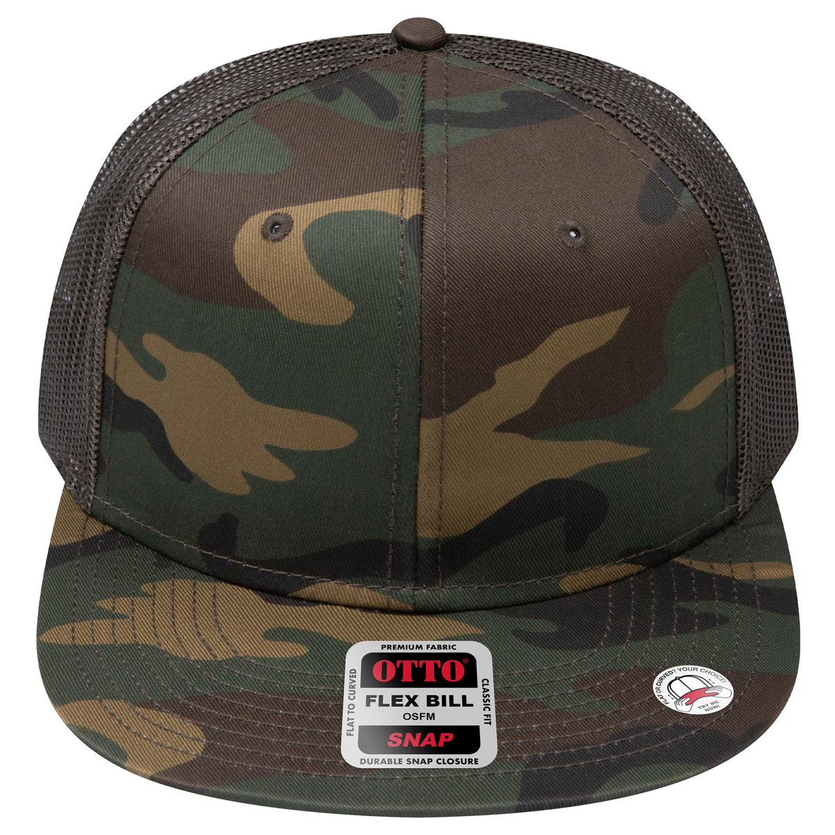Front View of 170746 - Dk.Grn/Brn/Dk.Ol.Grn OTTO CAP "OTTO SNAP" 6 Panel Pro Style Mesh Back Trucker Snapback Hat