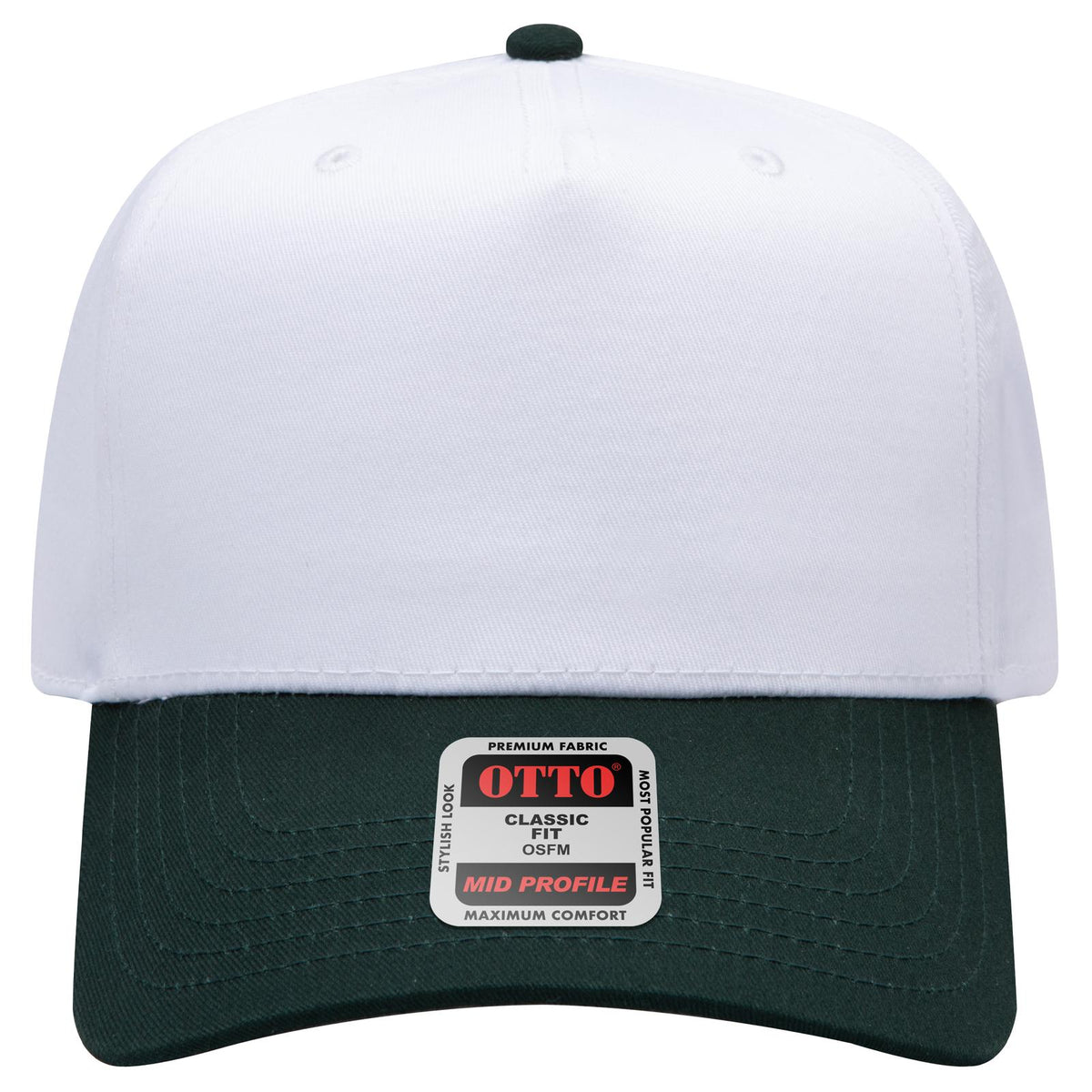 Front View of 1716 - Dk.Grn/Wht OTTO CAP 5 Panel Mid Profile Baseball Cap