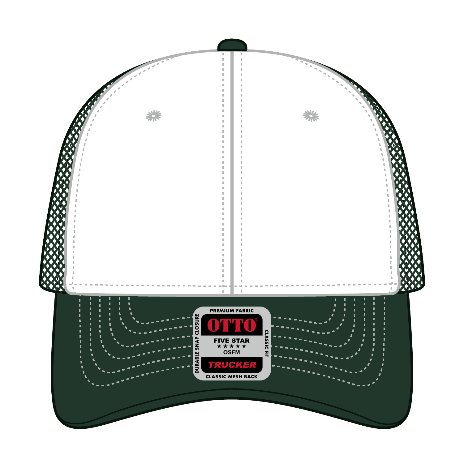 Front View of 171617 - Dk.Grn/Wht/Dk.Grn OTTO CAP 6 Panel Low Profile Mesh Back Trucker Hat