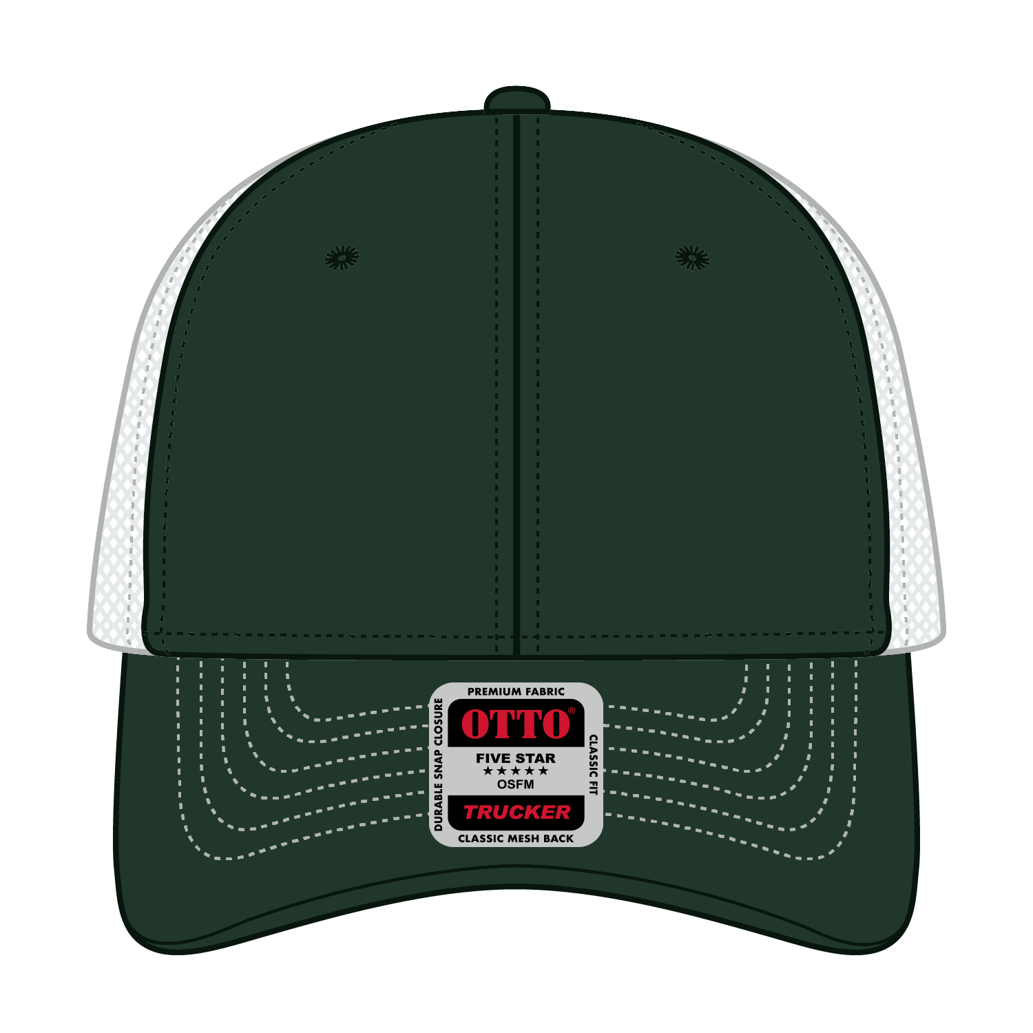 Front View of 171716 - Dk.Grn/Dk.Grn/Wht OTTO CAP 6 Panel Low Profile Mesh Back Trucker Hat