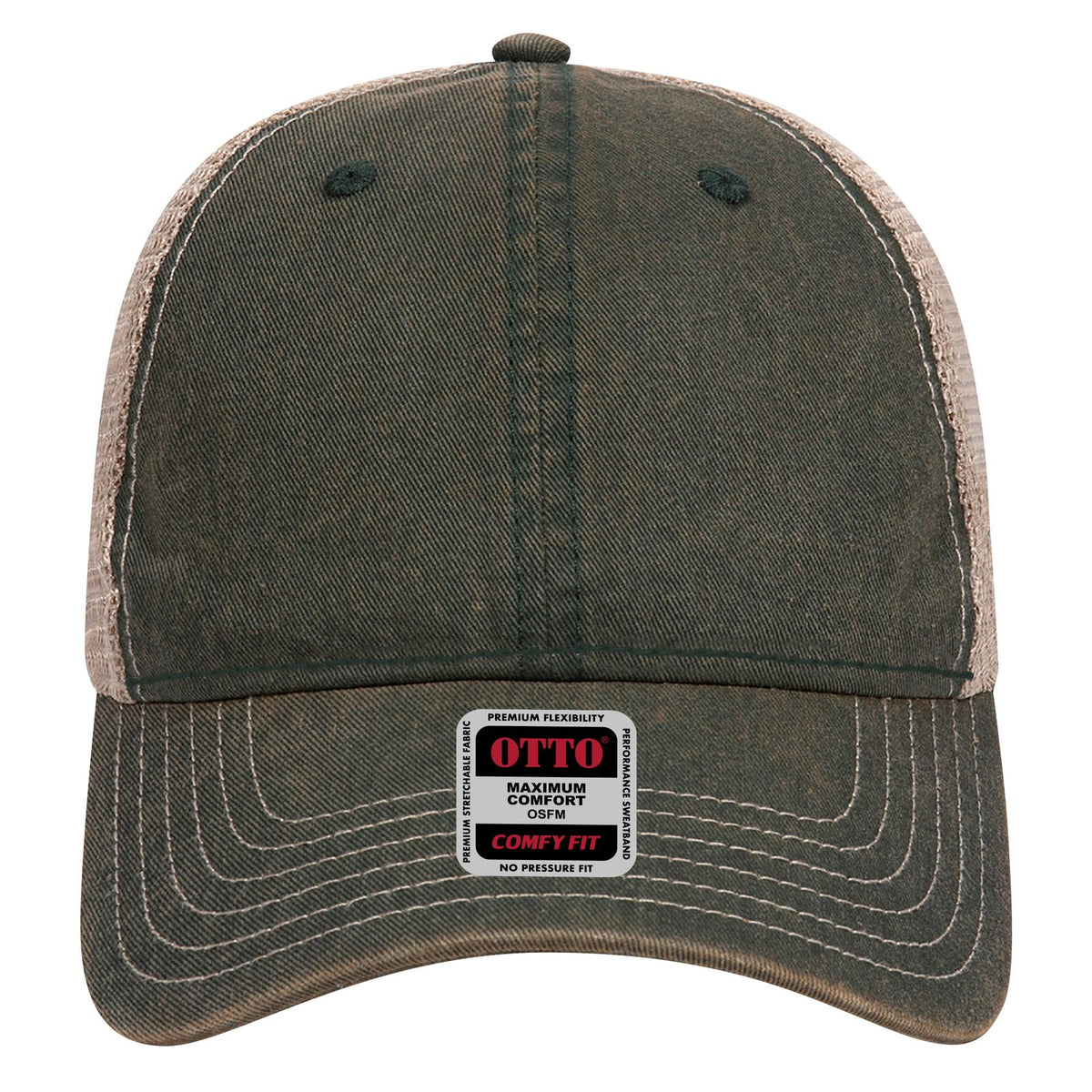 Front View of 171732 - Dk.Grn/Dk.Grn/Kha OTTO CAP 6 Panel Low Profile Mesh Back Trucker Dad Hat