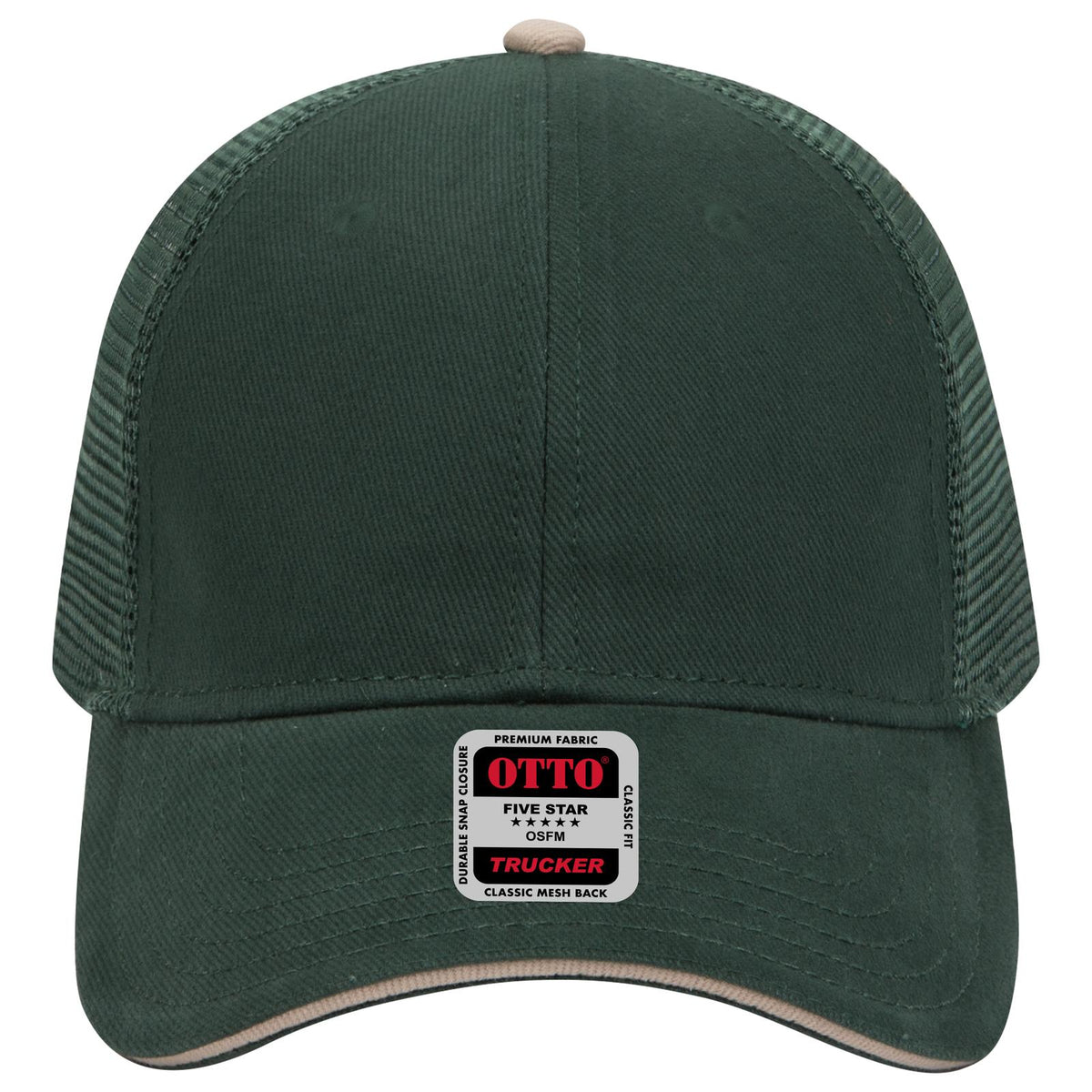 Front View of 171732 - Dk.Grn/Dk.Grn/Kha OTTO CAP 6 Panel Low Profile Mesh Back Trucker Hat