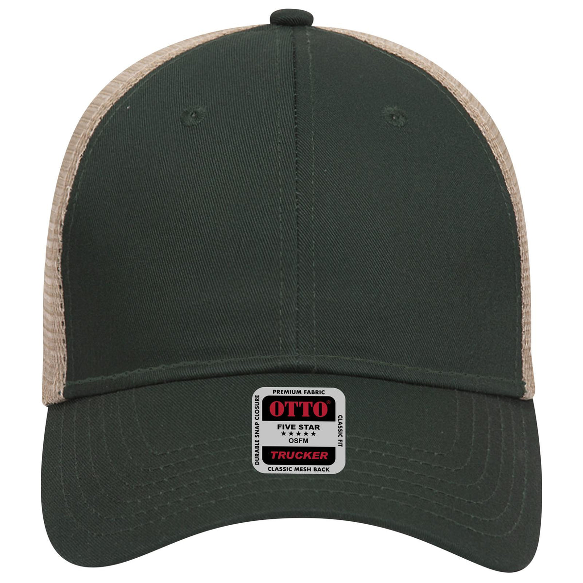 Front View of 171732 - Dk.Grn/Dk.Grn/Kha OTTO CAP 6 Panel Low Profile Mesh Back Trucker Hat