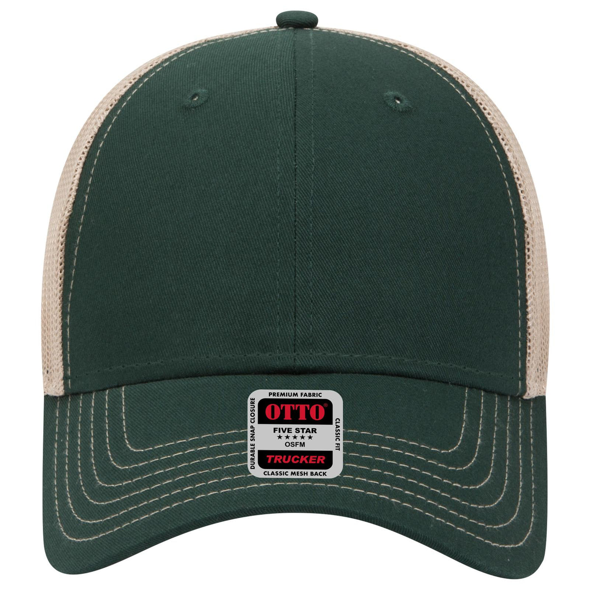 Front View of 171732 - Dk.Grn/Dk.Grn/Kha OTTO CAP 6 Panel Low Profile Mesh Back Trucker Hat