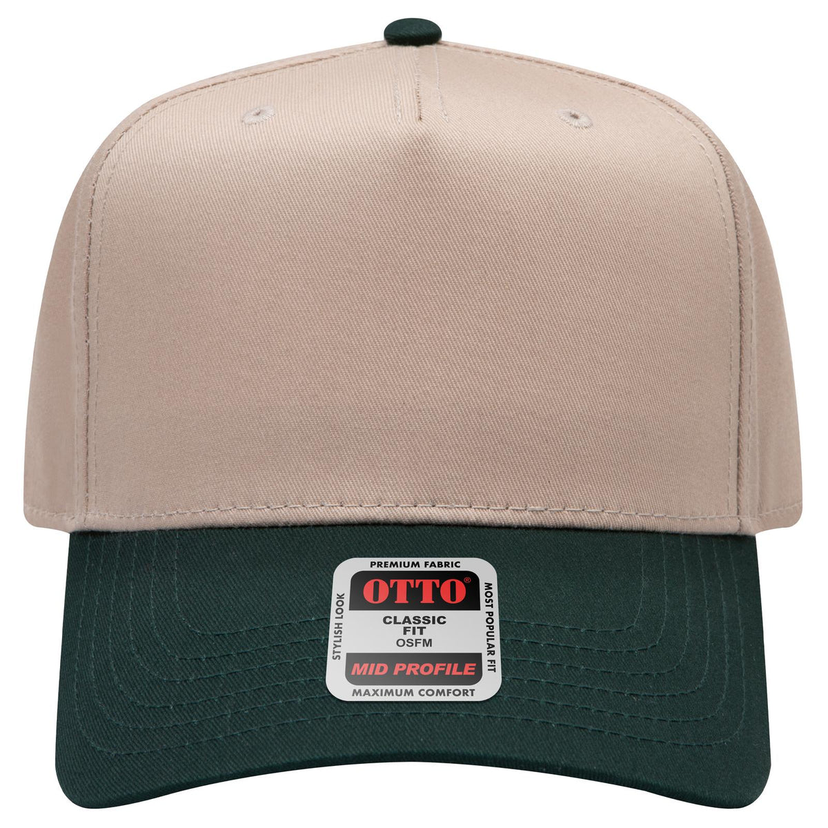 Front View of 1732 - Dk.Grn/Kha OTTO CAP 5 Panel Mid Profile Baseball Cap