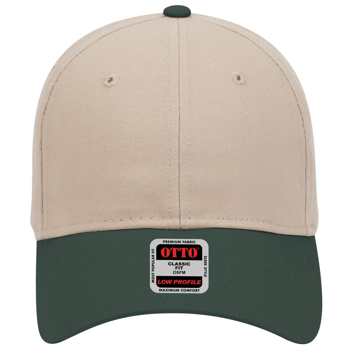 Front View of 1732 - Dk.Grn/Kha OTTO CAP 6 Panel Low Profile Baseball Cap