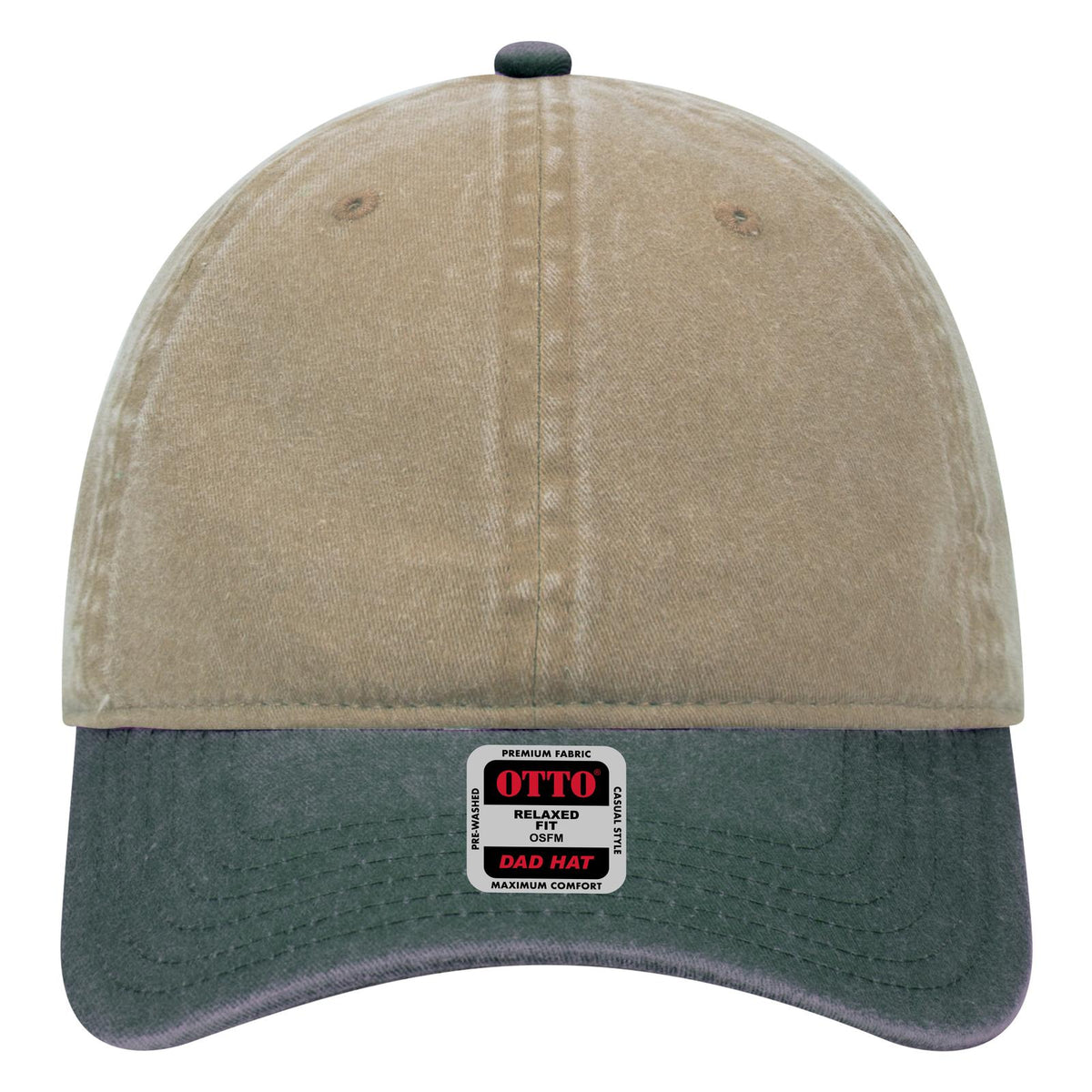 Front View of 1732 - Dk.Grn/Kha OTTO CAP 6 Panel Low Profile Dad Hat