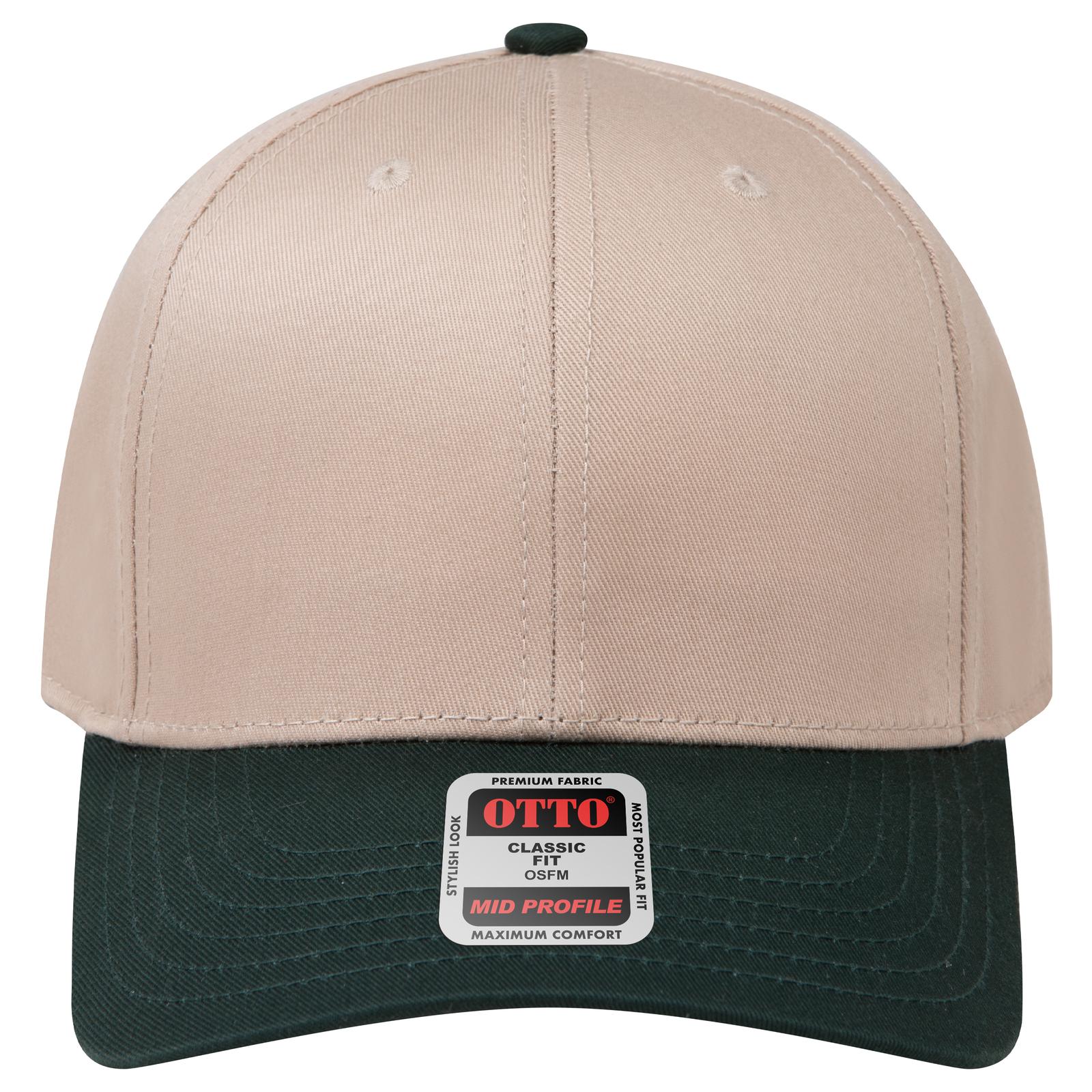 Front View of 1732 - Dk.Grn/Kha OTTO CAP 6 Panel Mid Profile Baseball Cap
